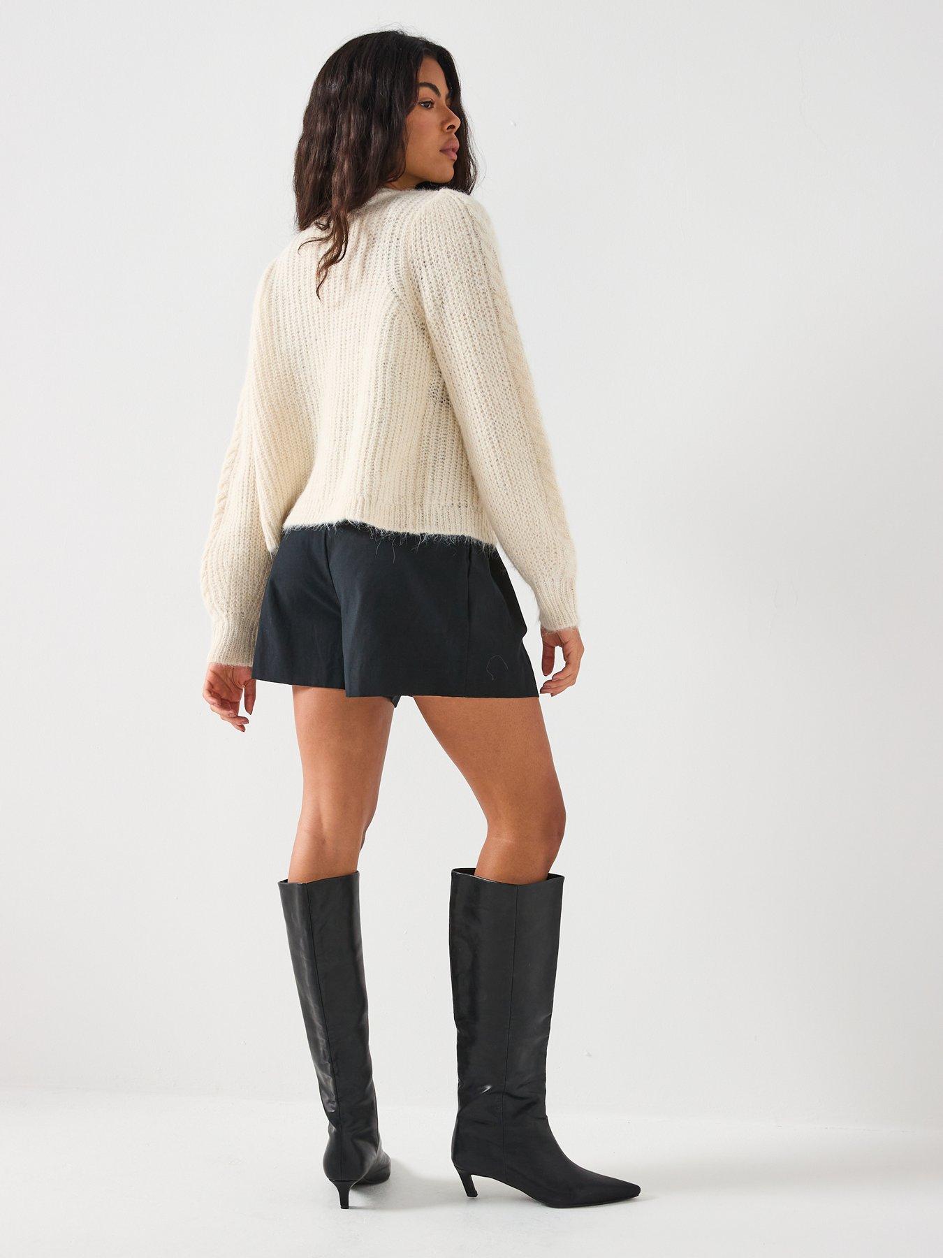  image of pieces-long-sleeve-o-neck-bow-knit-cardigan-beige