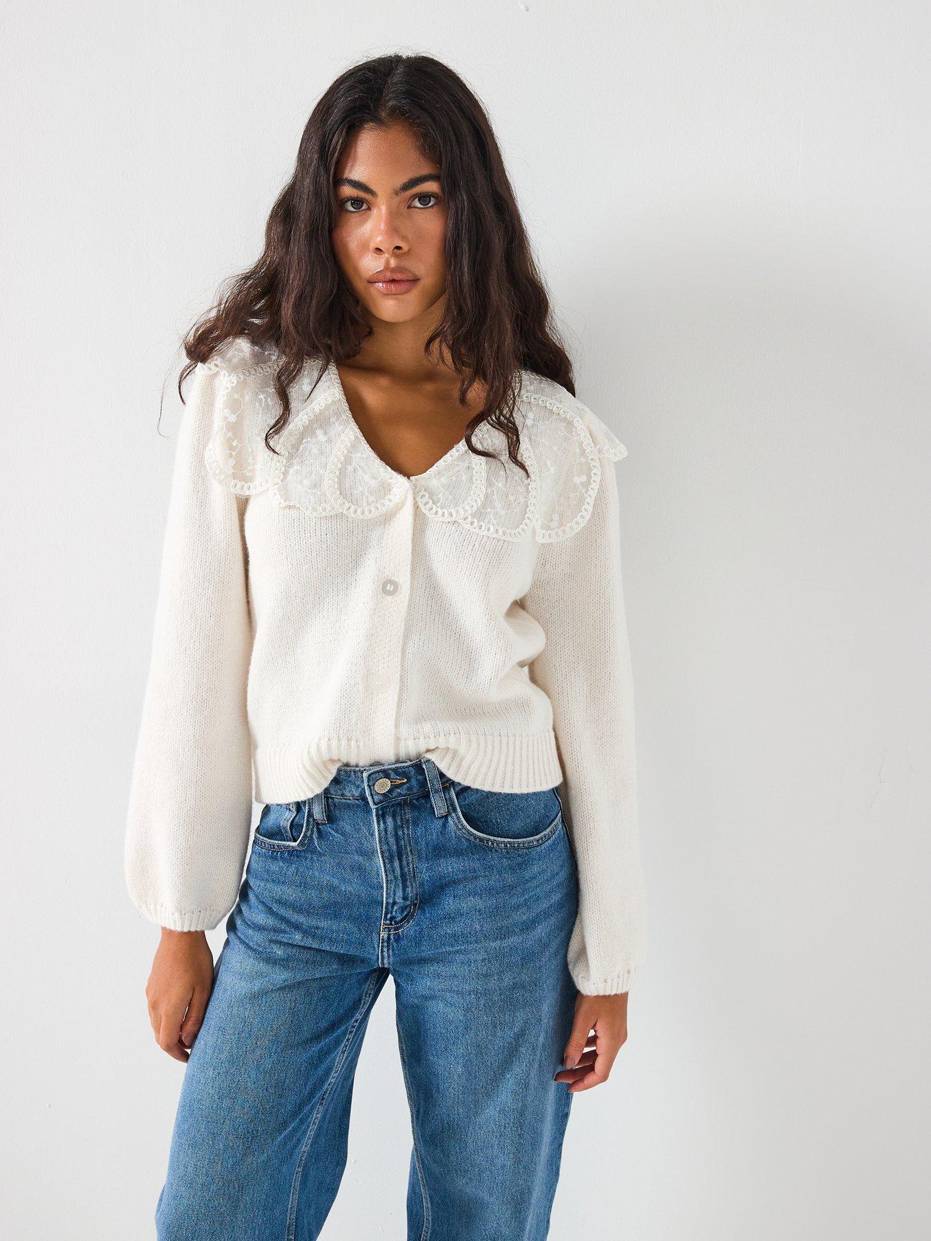undefined Pcabby Ls Lace Collar Knit Cardigan Fsy