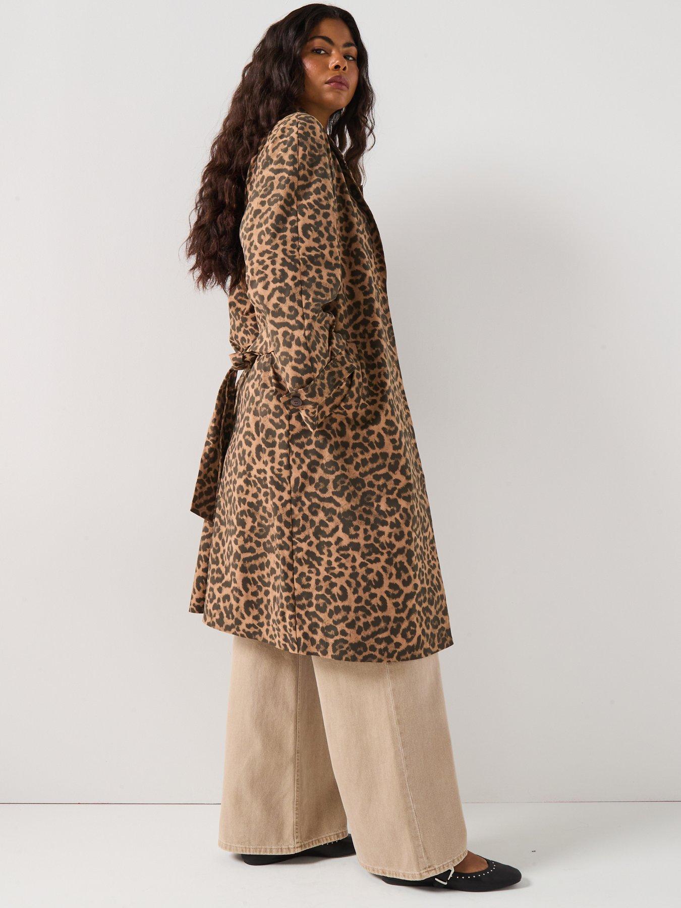 PIECES Fetina Leopard Print Trenchcoat Multi Littlewoods