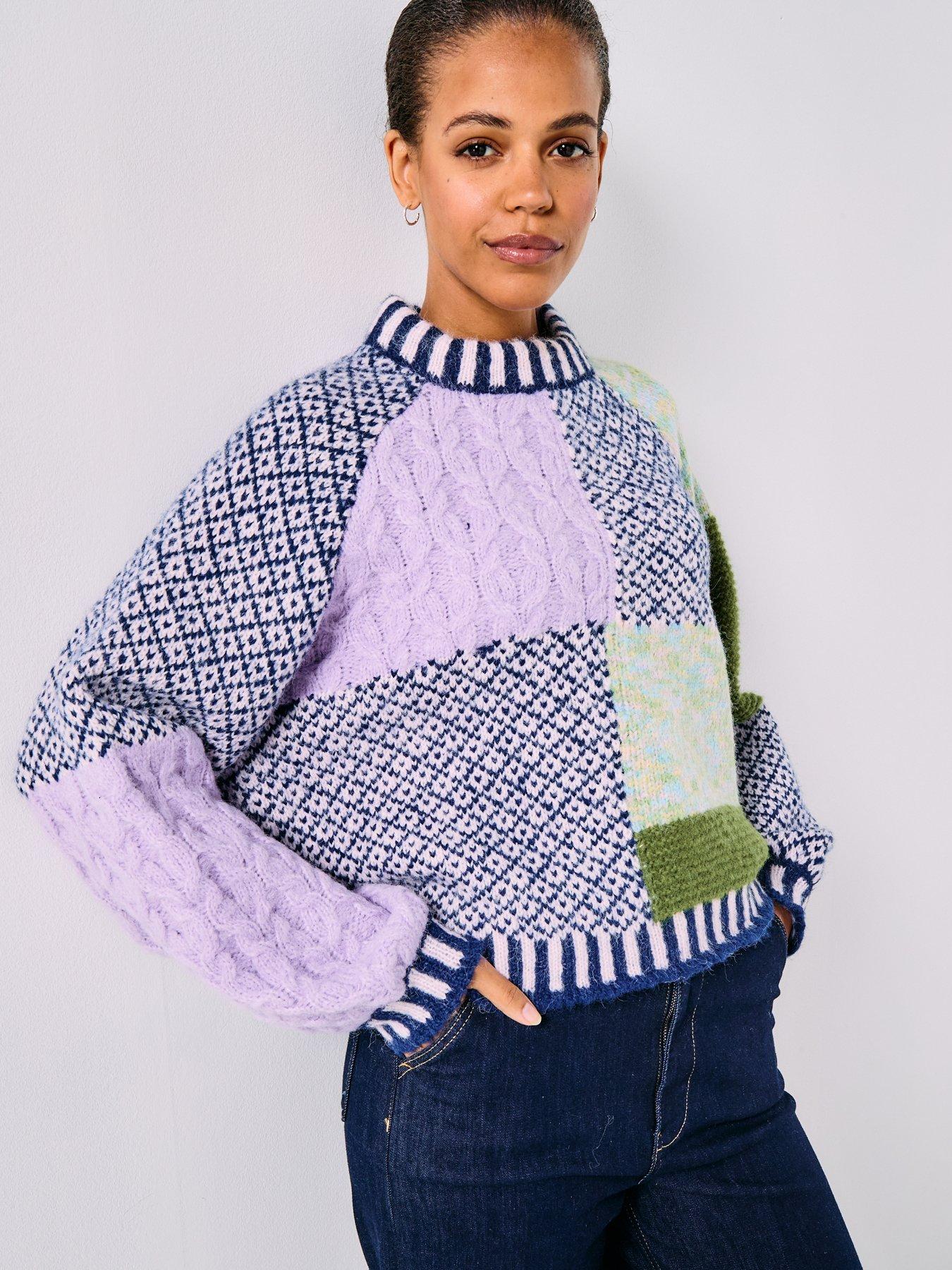  image of pieces-remix-long-sleeve-high-neck-knitted-jumper-multi