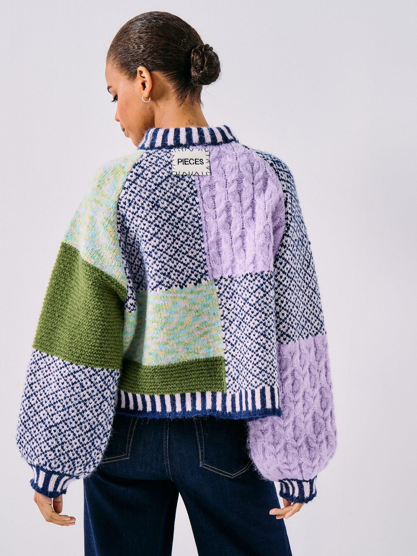  image of pieces-remix-long-sleeve-high-neck-knitted-jumper-multi