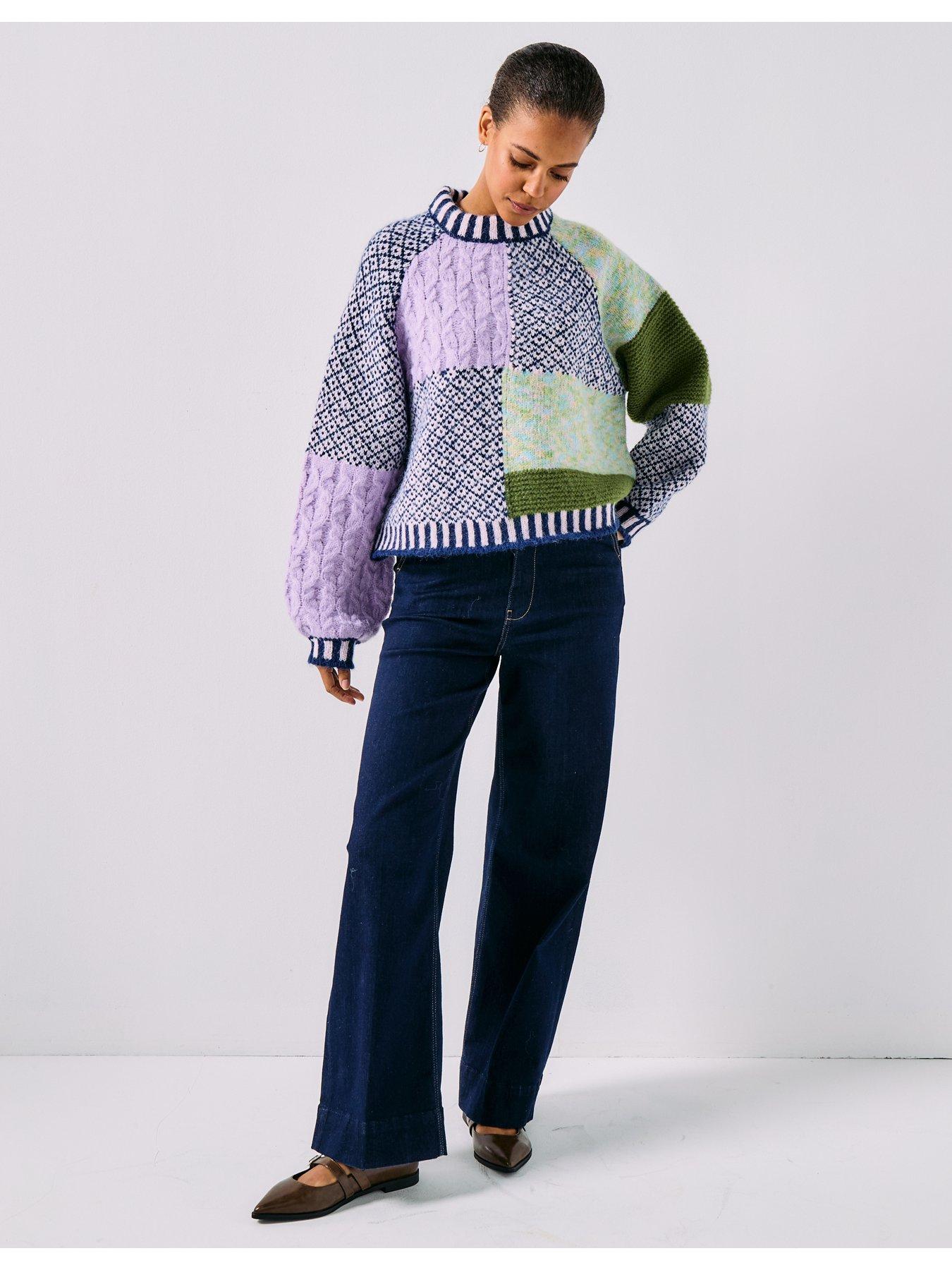  image of pieces-remix-long-sleeve-high-neck-knitted-jumper-multi