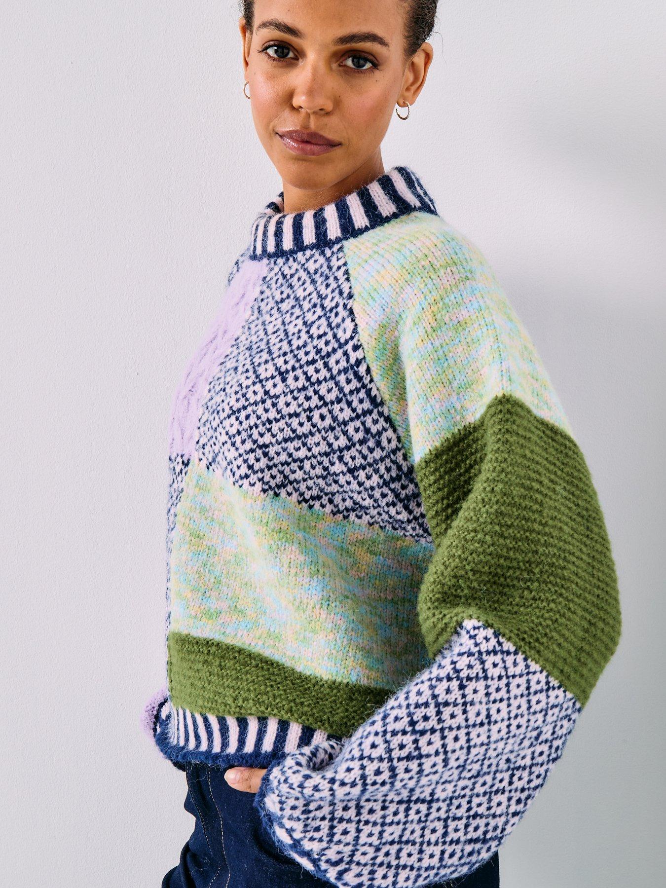  image of pieces-remix-long-sleeve-high-neck-knitted-jumper-multi