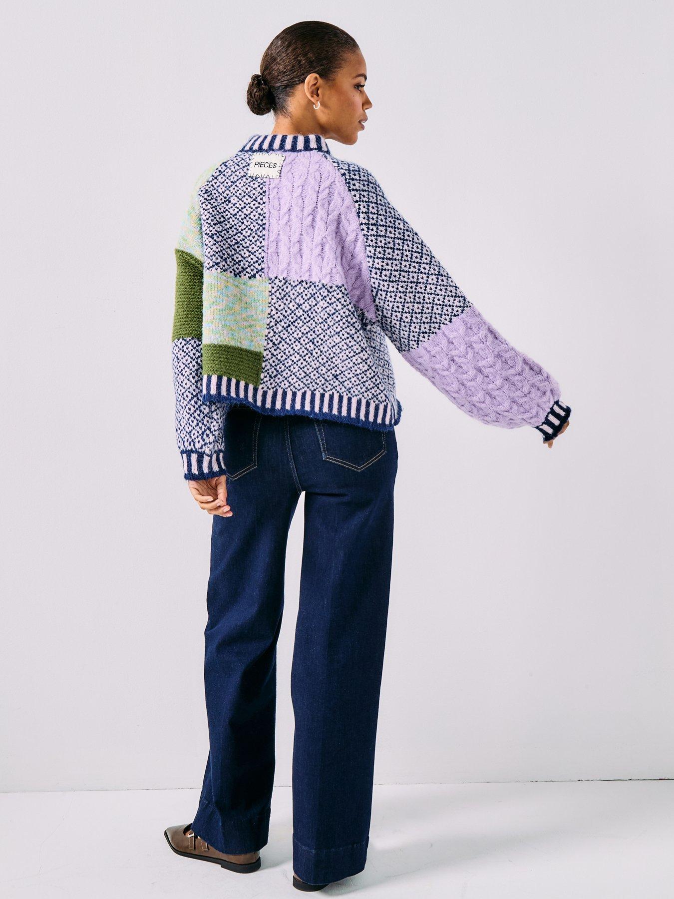  image of pieces-remix-long-sleeve-high-neck-knitted-jumper-multi