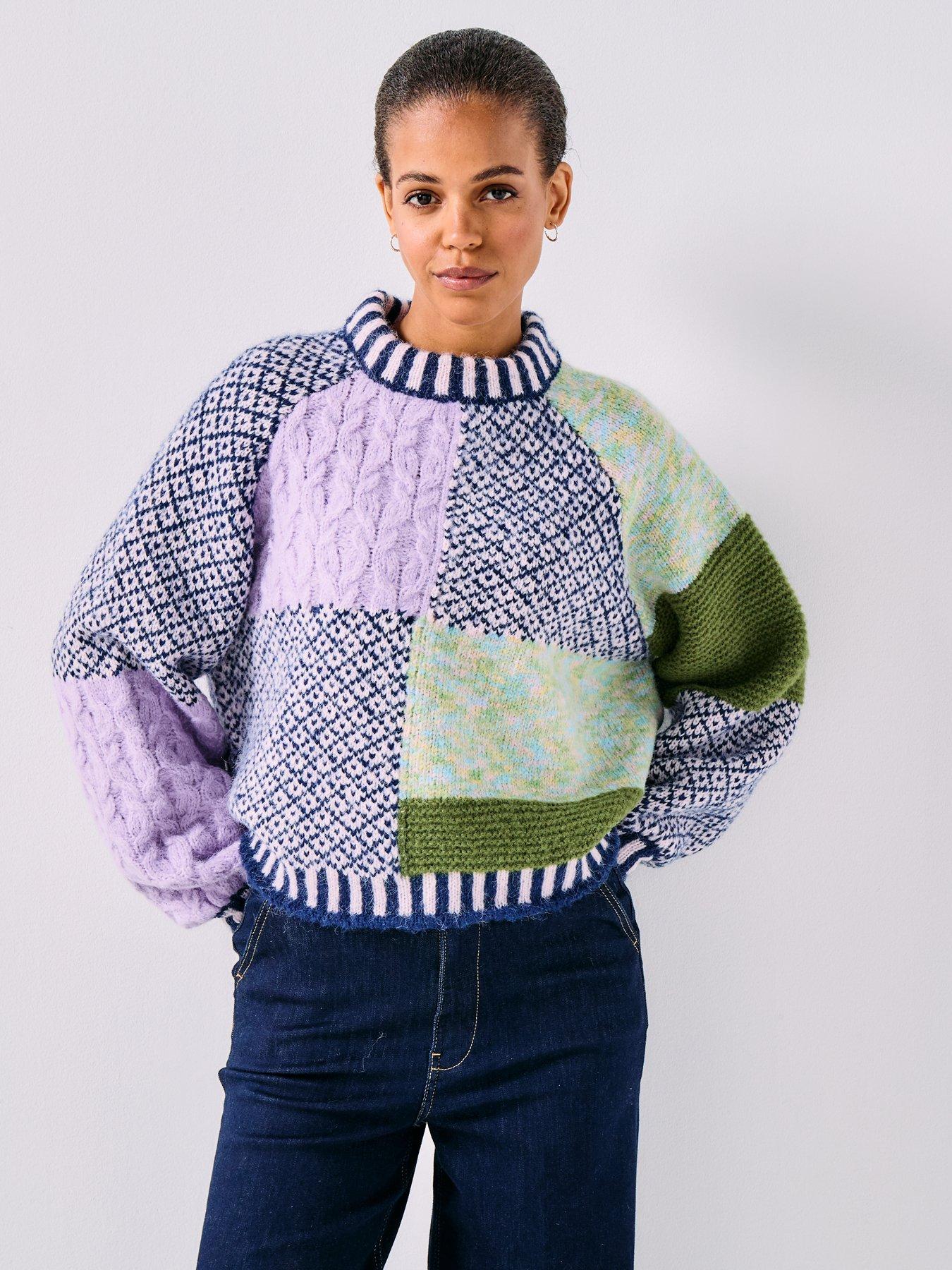  image of pieces-remix-long-sleeve-high-neck-knitted-jumper-multi