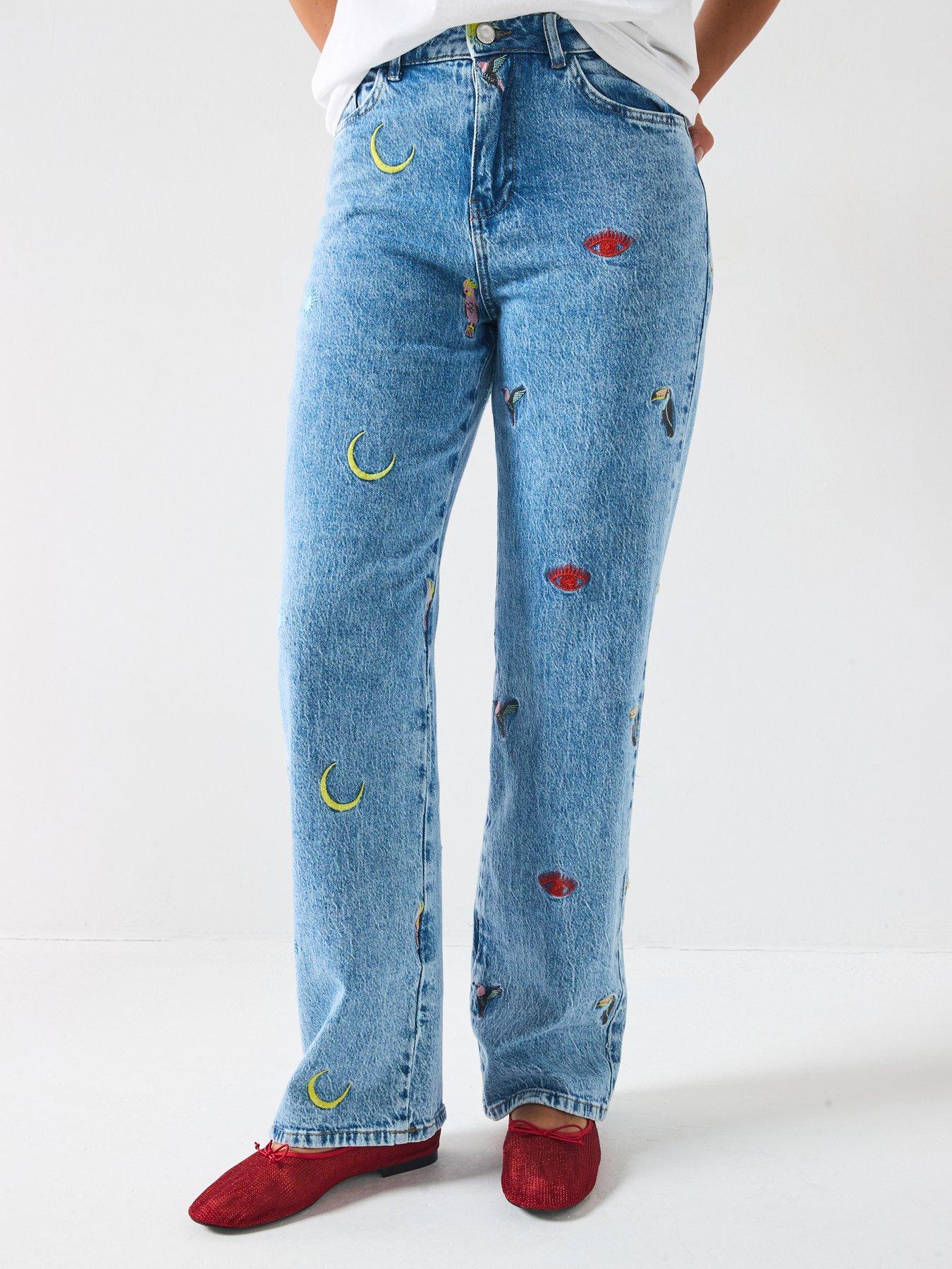 image of pieces-high-waist-straight-jeans-blue
