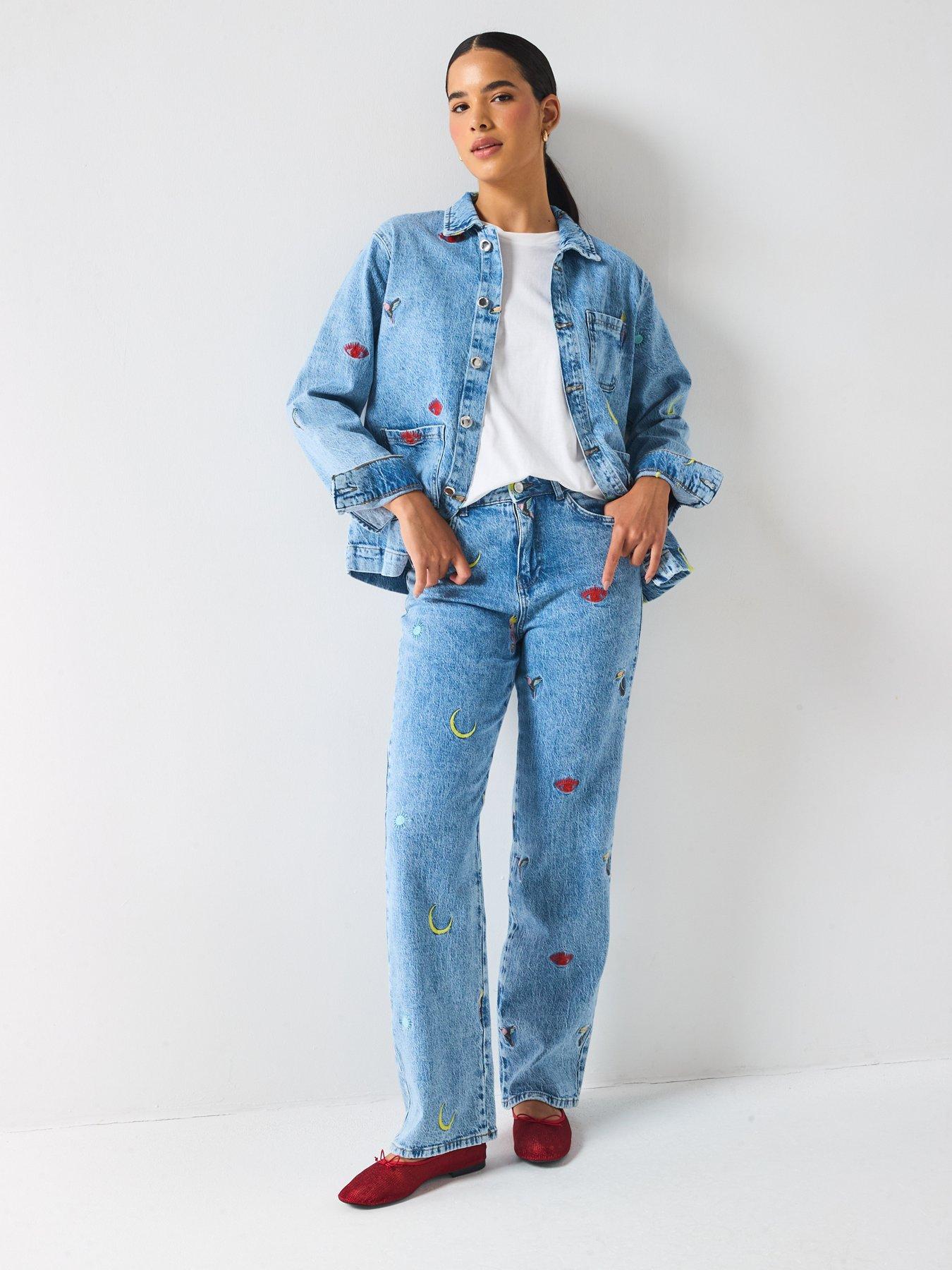  image of pieces-high-waist-straight-jeans-blue