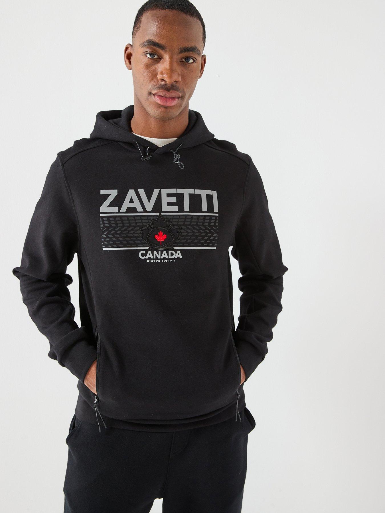  image of zavetti-canada-dimola-panelled-pullover-logo-hoodie-black