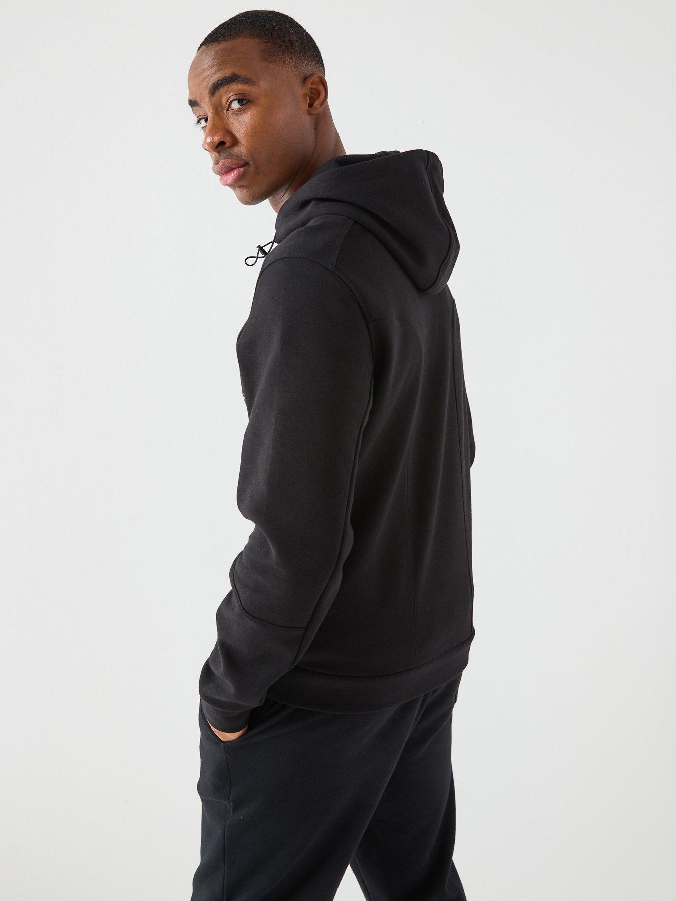  image of zavetti-canada-dimola-panelled-pullover-logo-hoodie-black