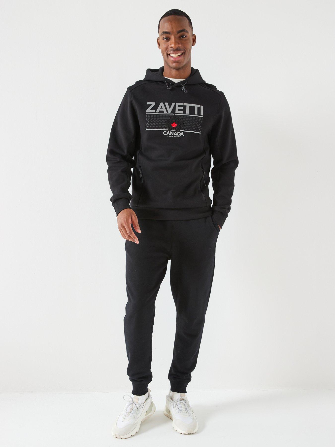  image of zavetti-canada-dimola-panelled-pullover-logo-hoodie-black