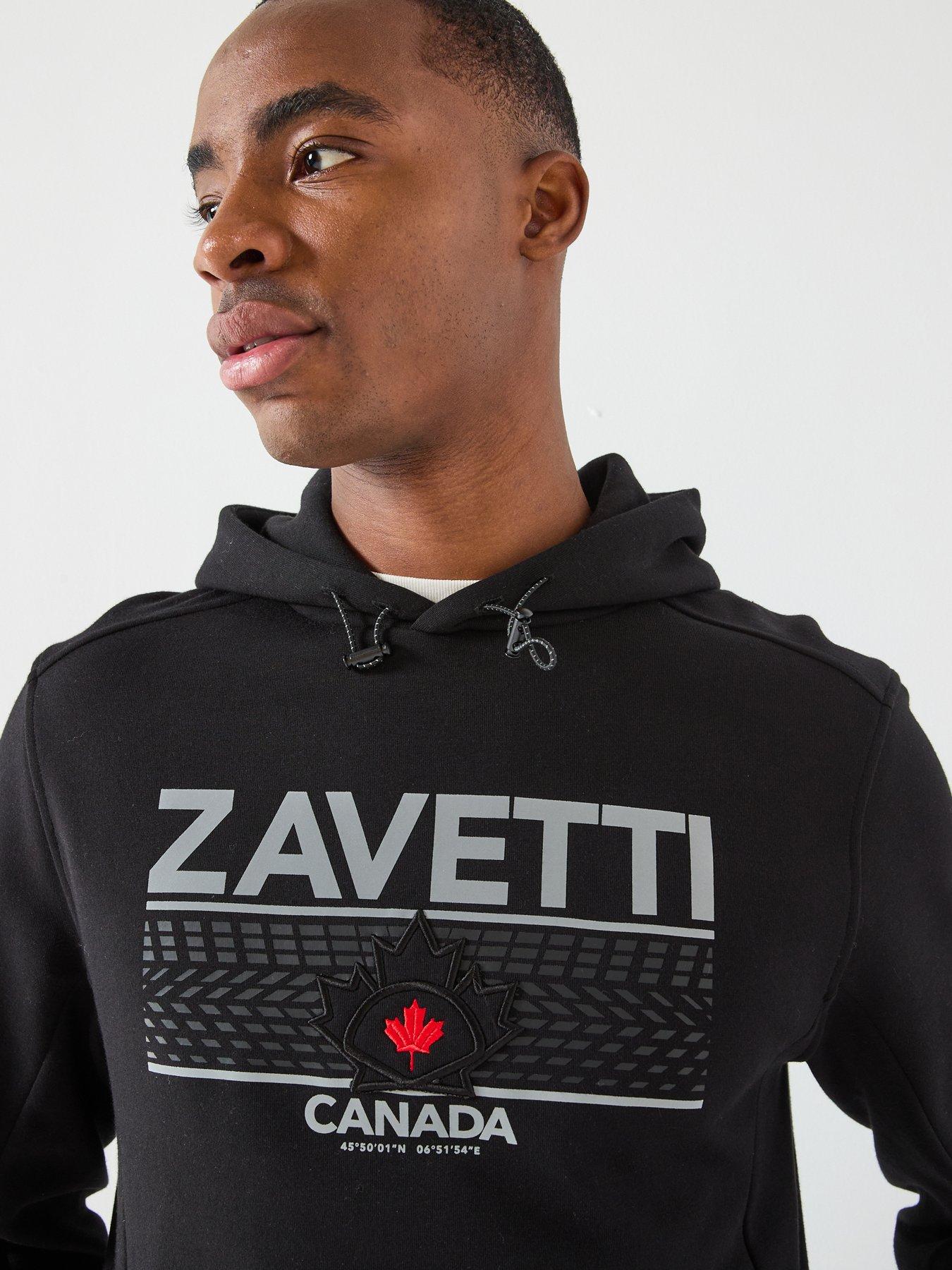  image of zavetti-canada-dimola-panelled-pullover-logo-hoodie-black