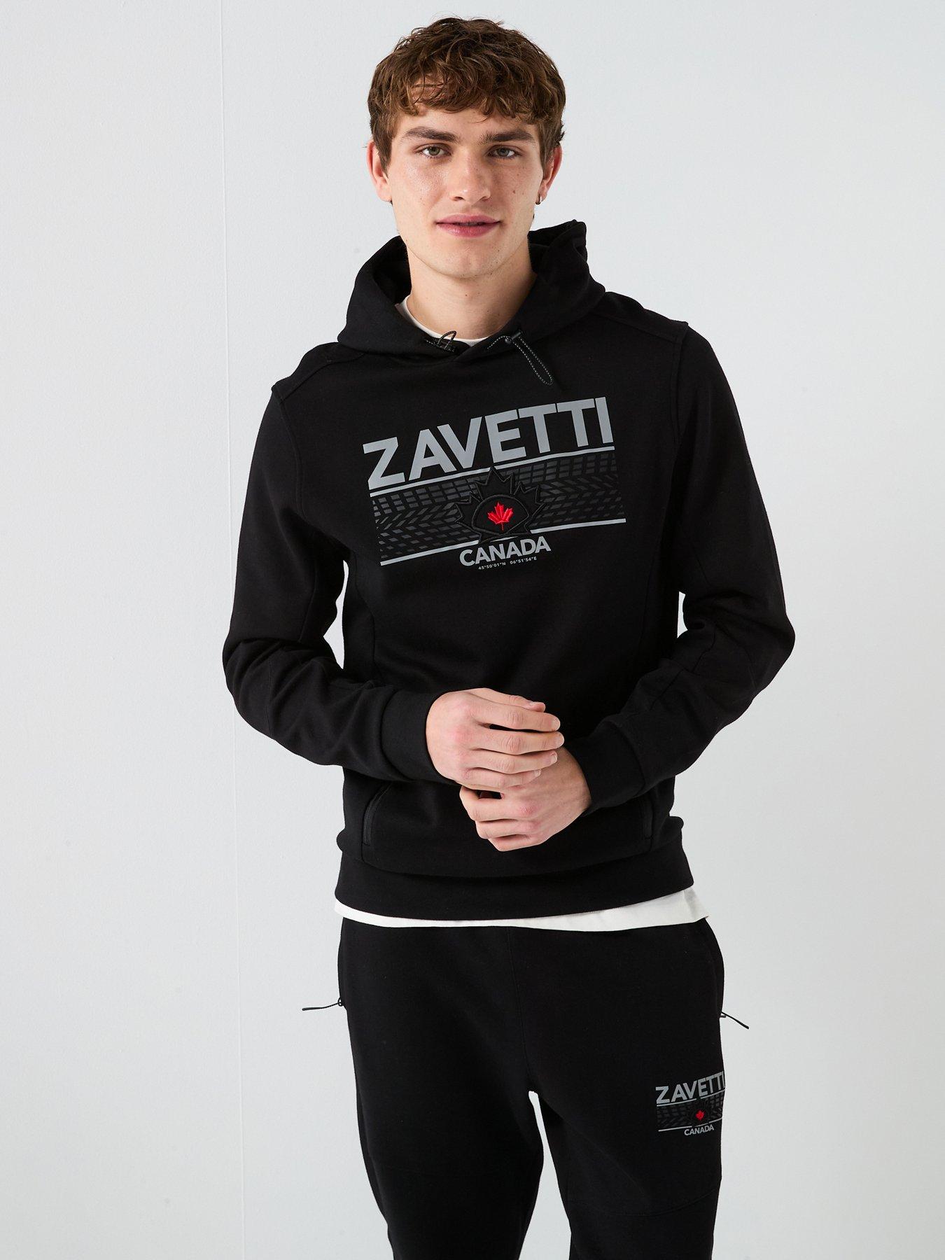 front image of zavetti-canada-dimola-panelled-pullover-hoody-and-cargo-tracksuit-black