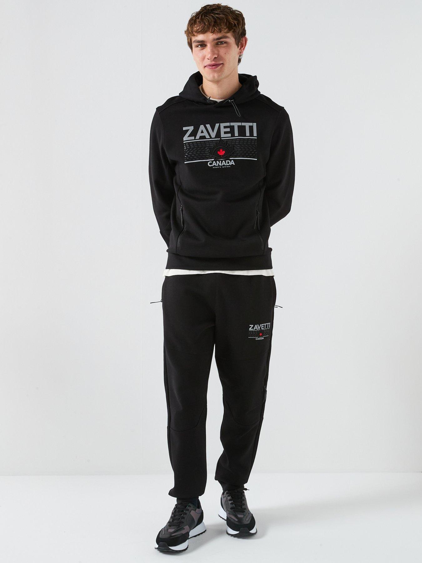  image of zavetti-canada-dimola-panelled-pullover-hoody-and-cargo-tracksuit-black