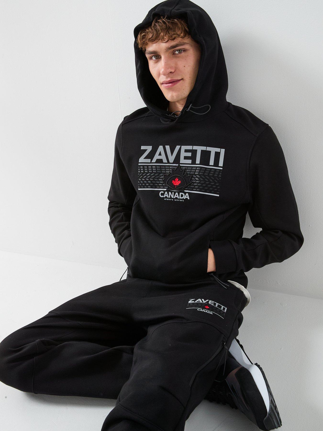  image of zavetti-canada-dimola-panelled-pullover-hoody-and-cargo-tracksuit-black