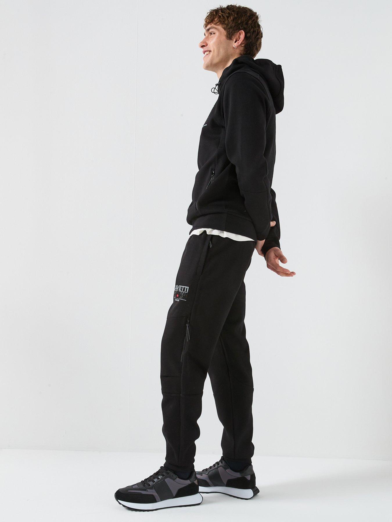  image of zavetti-canada-dimola-panelled-pullover-hoody-and-cargo-tracksuit-black