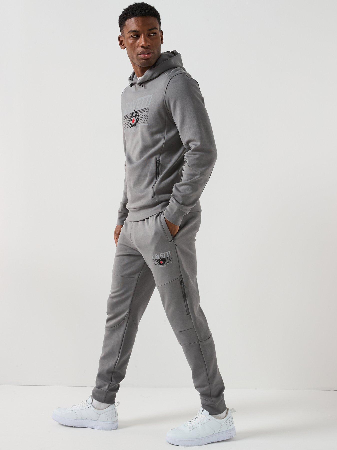  image of zavetti-canada-dimola-panelled-pullover-hoody-and-cargo-tracksuit-dark-grey