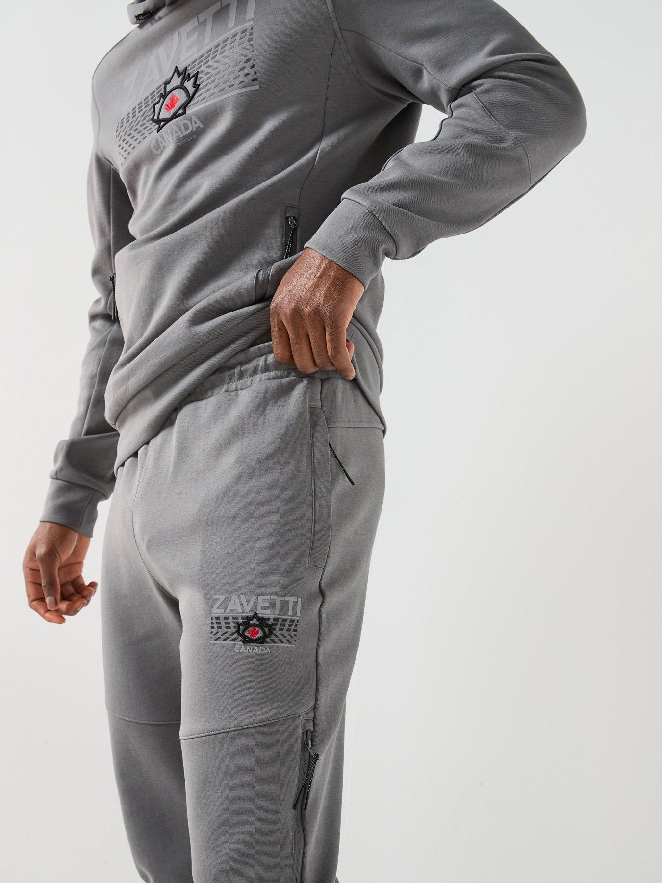  image of zavetti-canada-dimola-panelled-pullover-hoody-and-cargo-tracksuit-dark-grey
