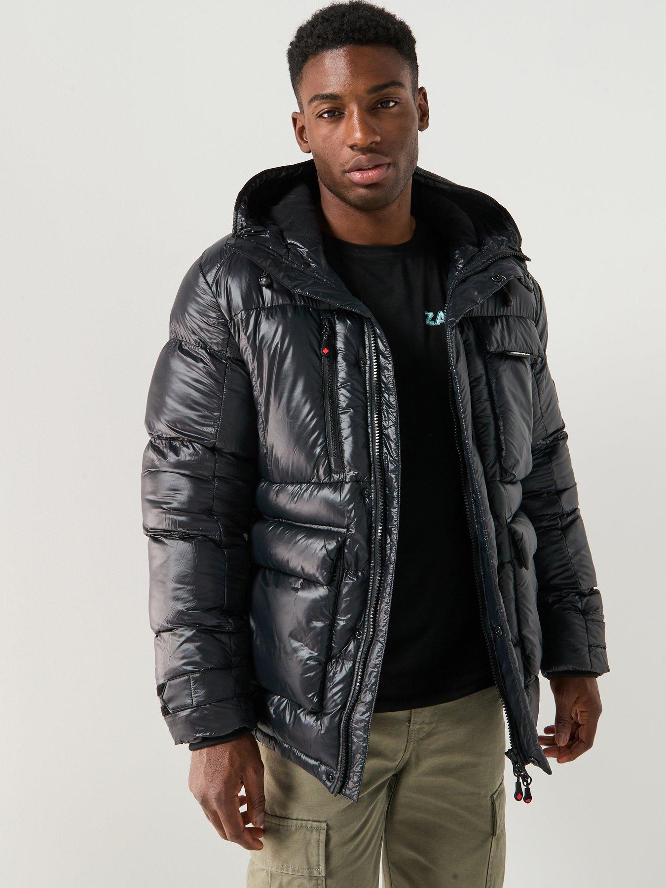 Image 1 of 6 of Zavetti Canada Onix Padded Shine Logo Parka Coat - Black