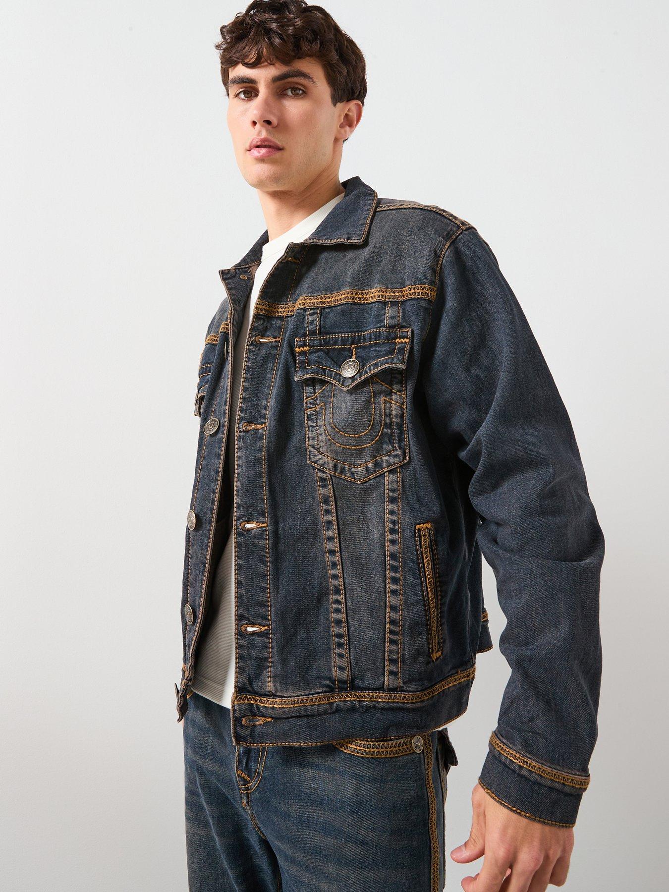 TRUE RELIGION Flatlock Denim Trucker Jacket - Dark Blue
