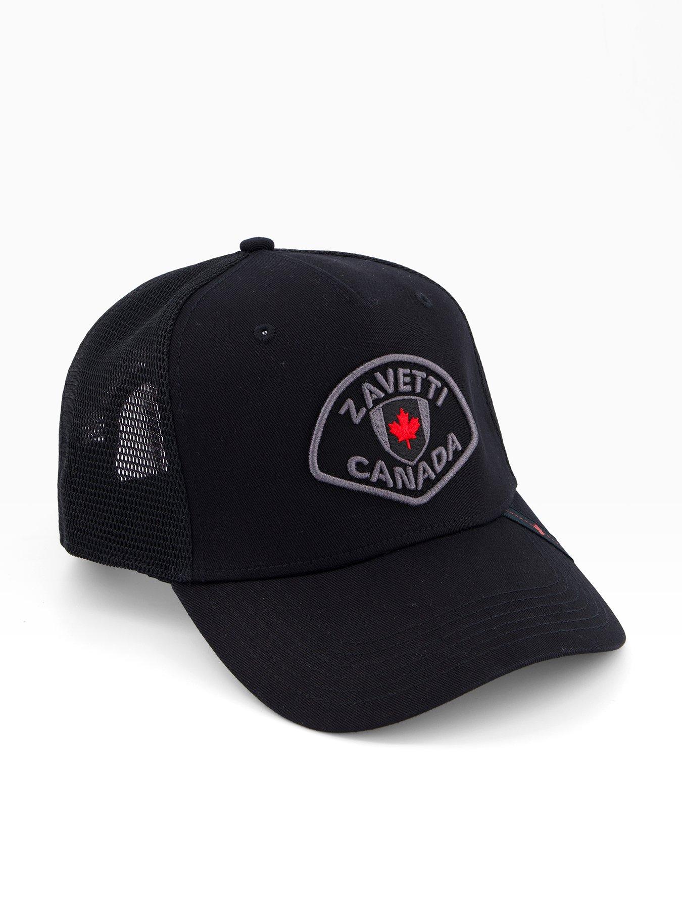 front image of zavetti-canada-picton-mesh-trucker-cap-black