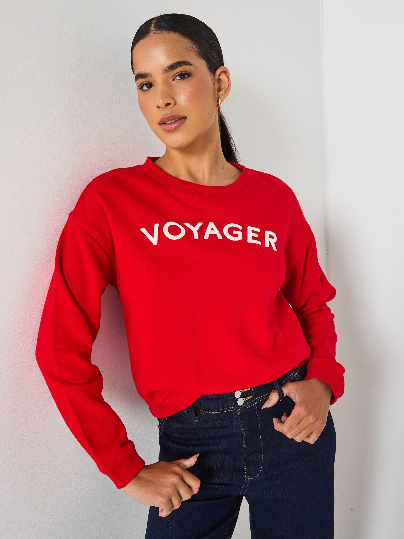 Image 1 of 6 of PIECES Foya Long Sleeve Voyager Jersey Sweatshirt - Red - Multi
