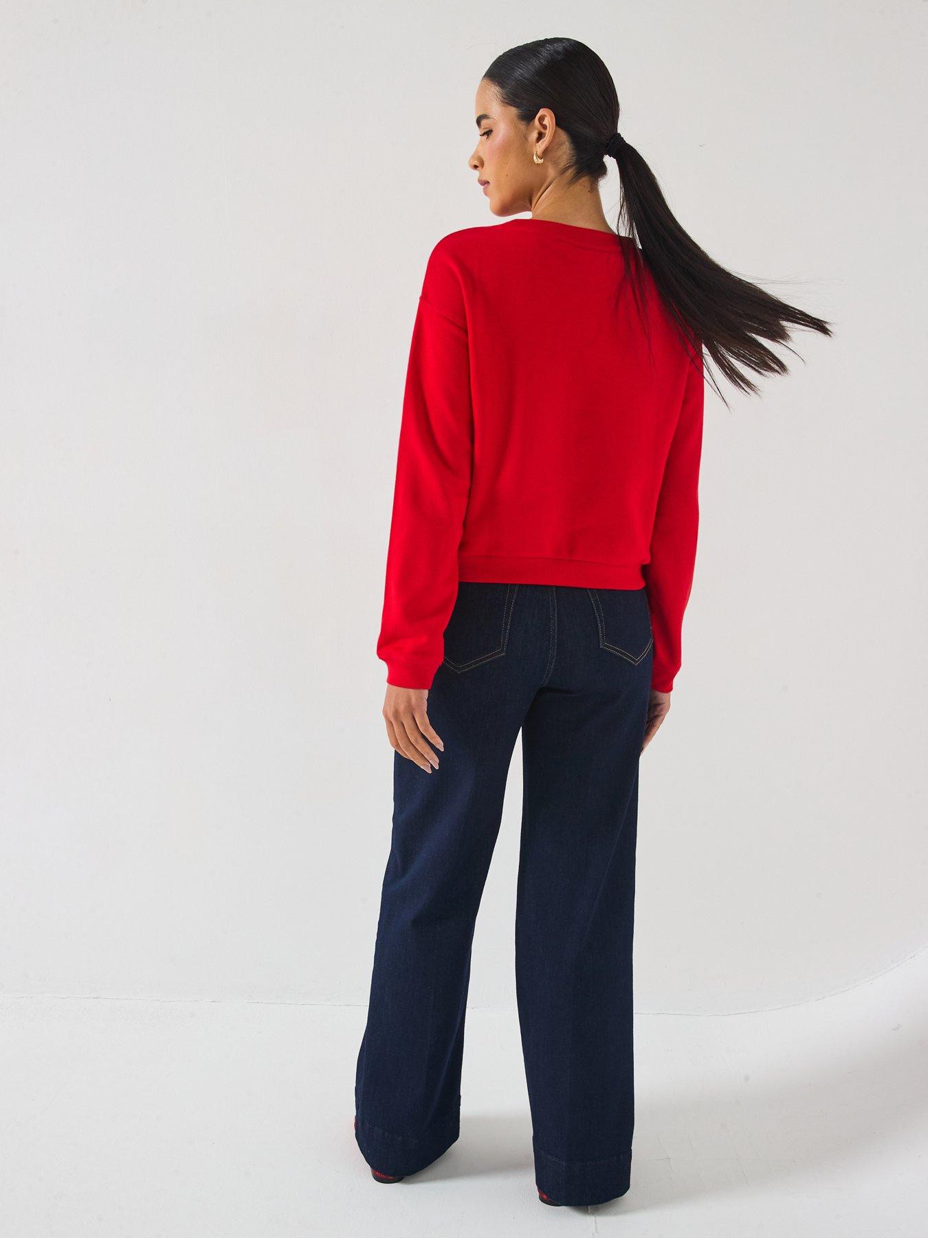 Image 2 of 6 of PIECES Foya Long Sleeve Voyager Jersey Sweatshirt - Red - Multi