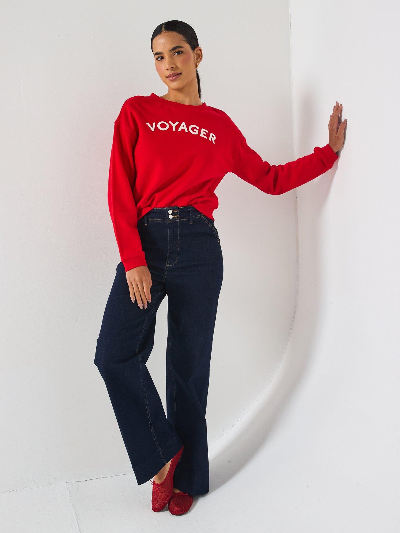 Image 3 of 6 of PIECES Foya Long Sleeve Voyager Jersey Sweatshirt - Red - Multi