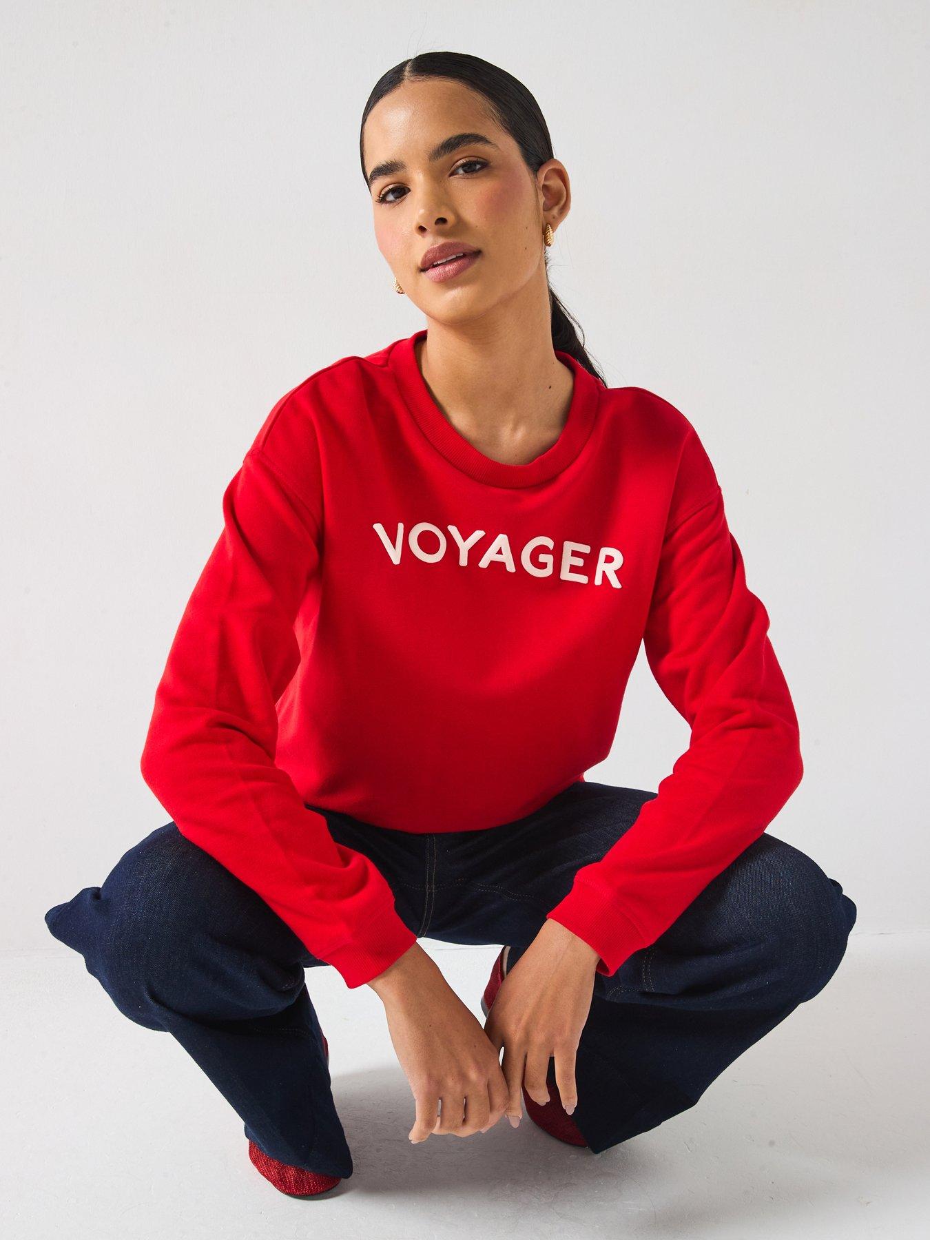 Image 5 of 6 of PIECES Foya Long Sleeve Voyager Jersey Sweatshirt - Red - Multi