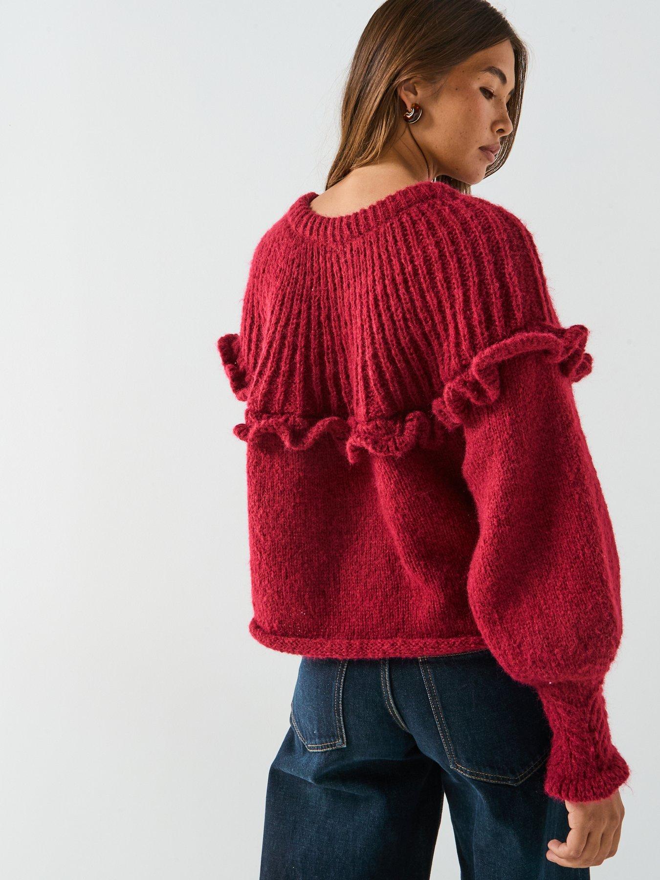 image of pieces-long-sleeve-round-neck-knitted-jumper--red