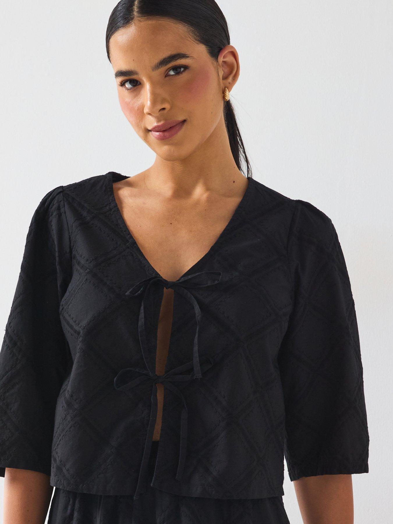 pieces-francis-34-sleeve-woven-top-black