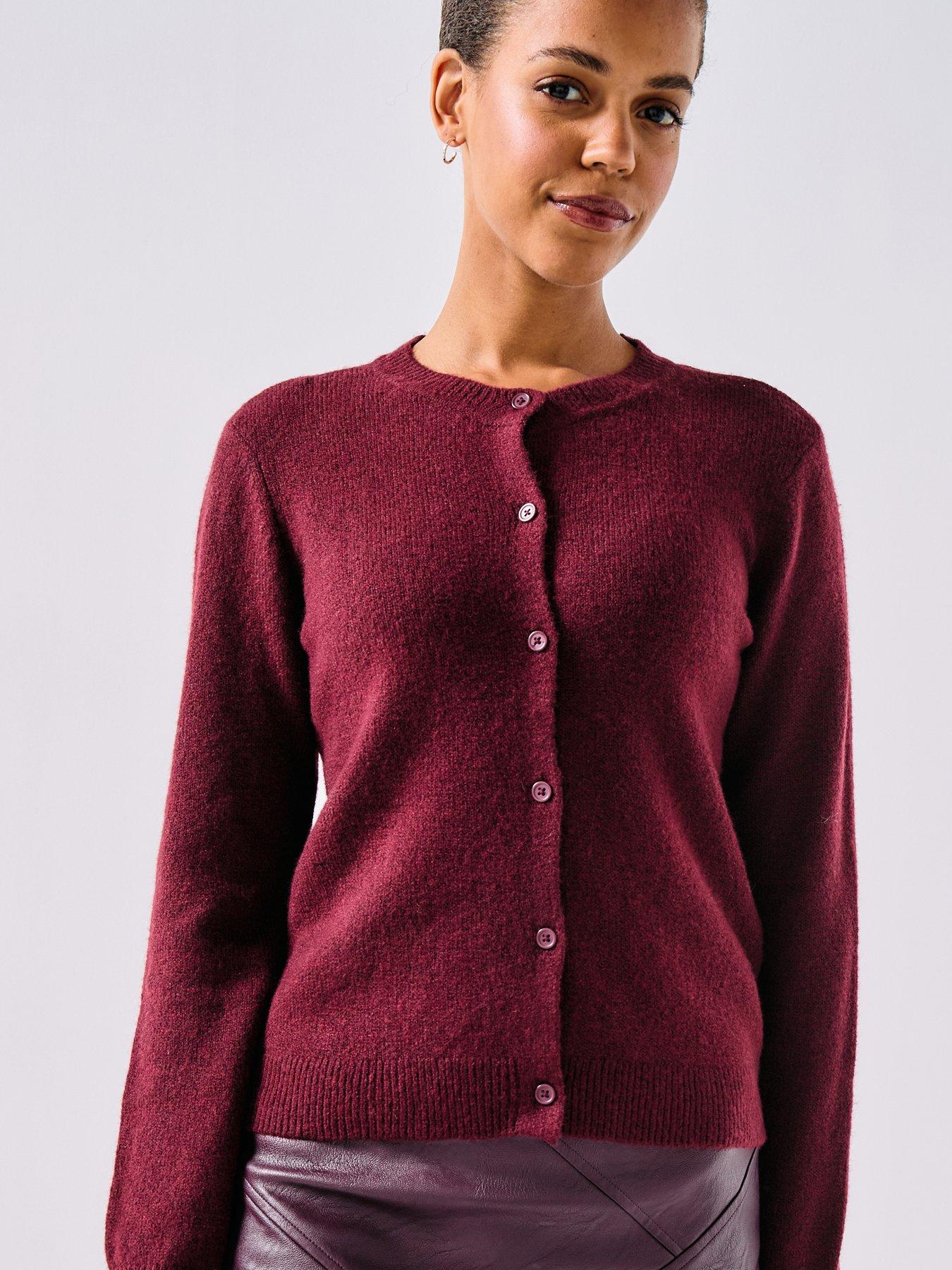 pieces-long-sleeve-knit-cardigan-red
