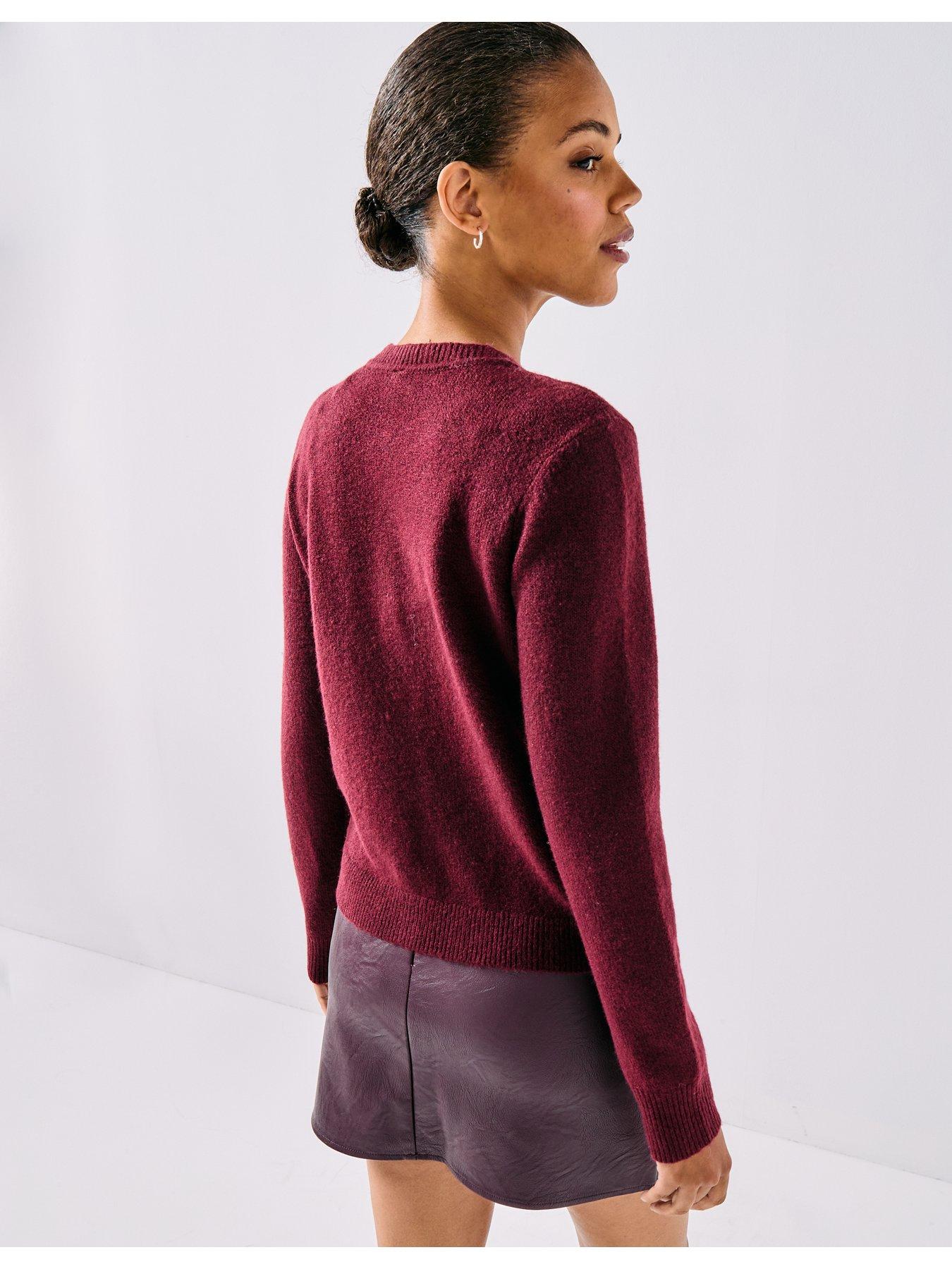  image of pieces-long-sleeve-knit-cardigan-red