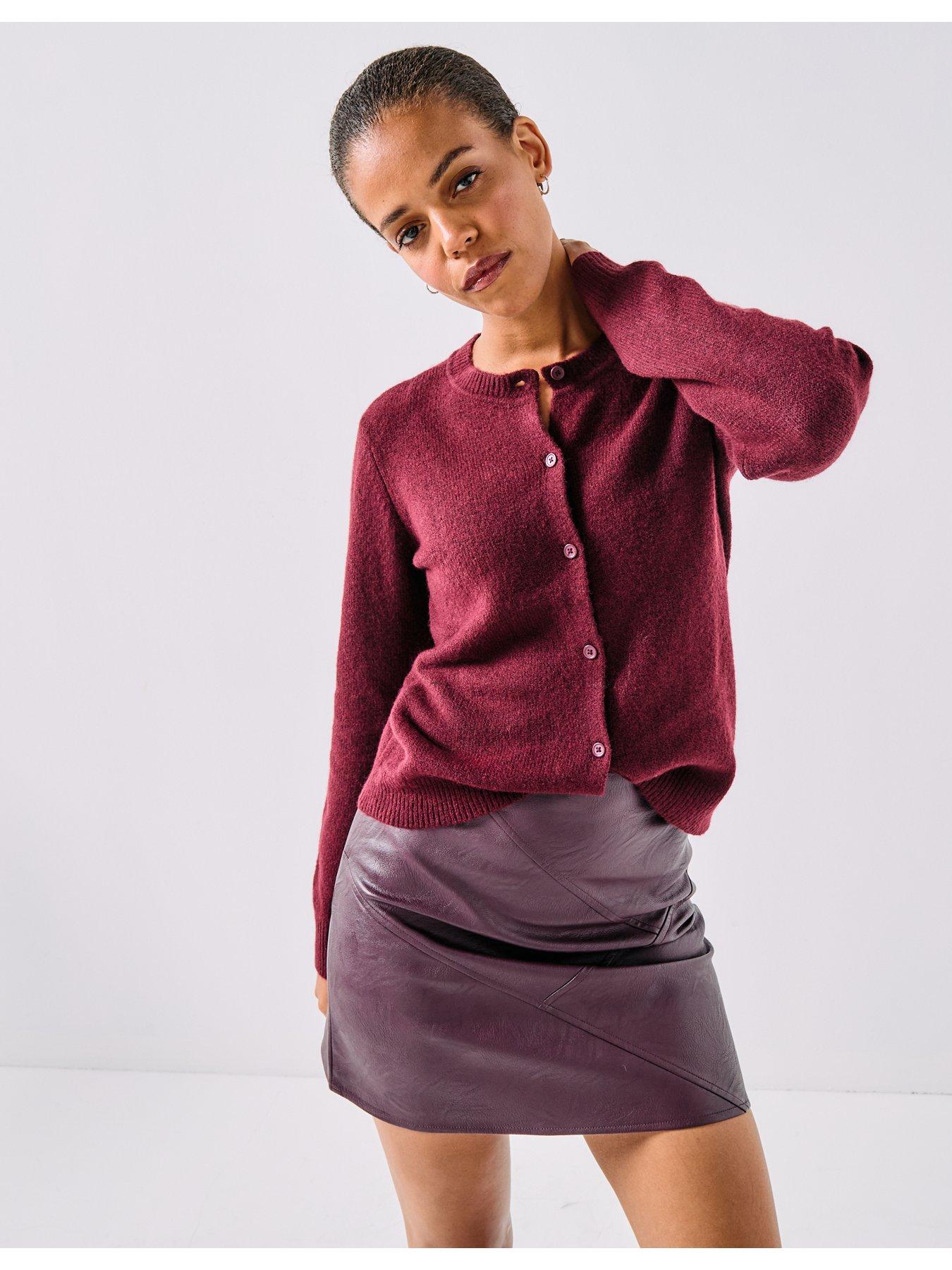  image of pieces-long-sleeve-knit-cardigan-red