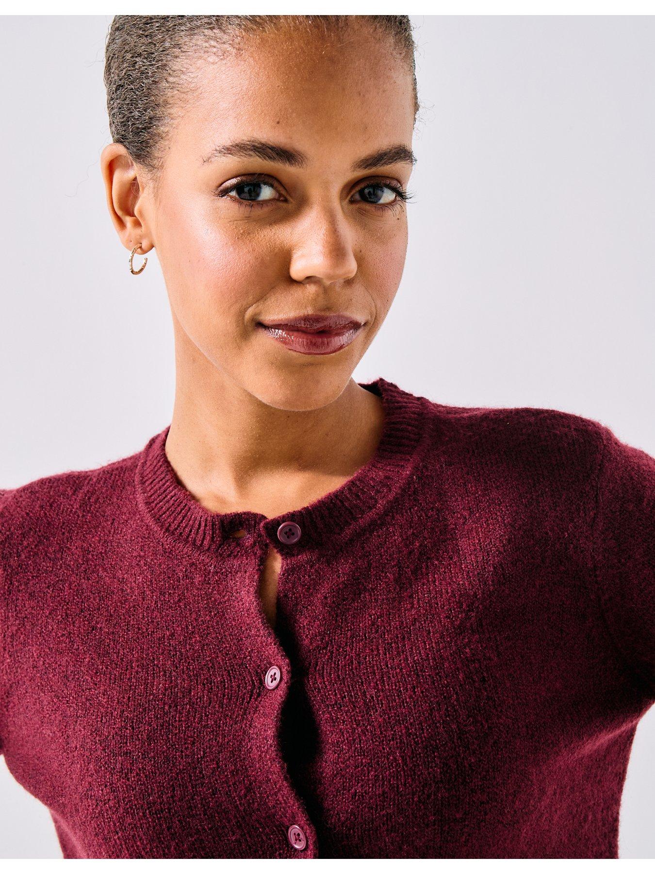  image of pieces-long-sleeve-knit-cardigan-red