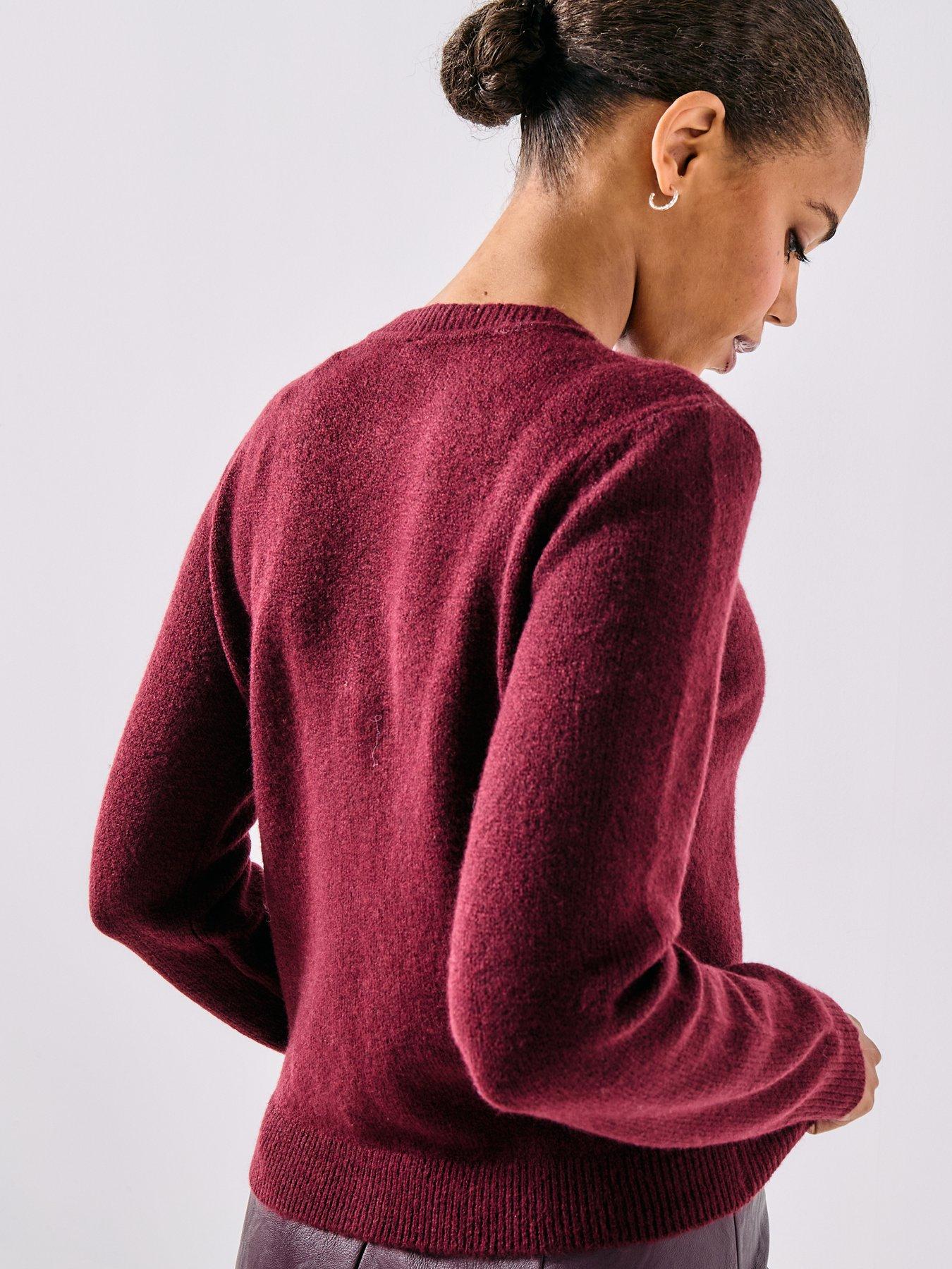  image of pieces-long-sleeve-knit-cardigan-red