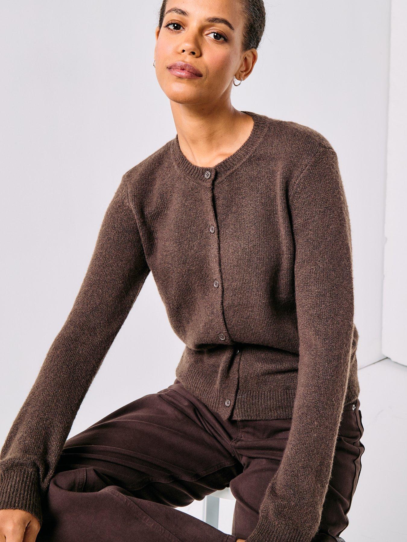  image of pieces-malou-long-sleeve-knit-cardigan-brown