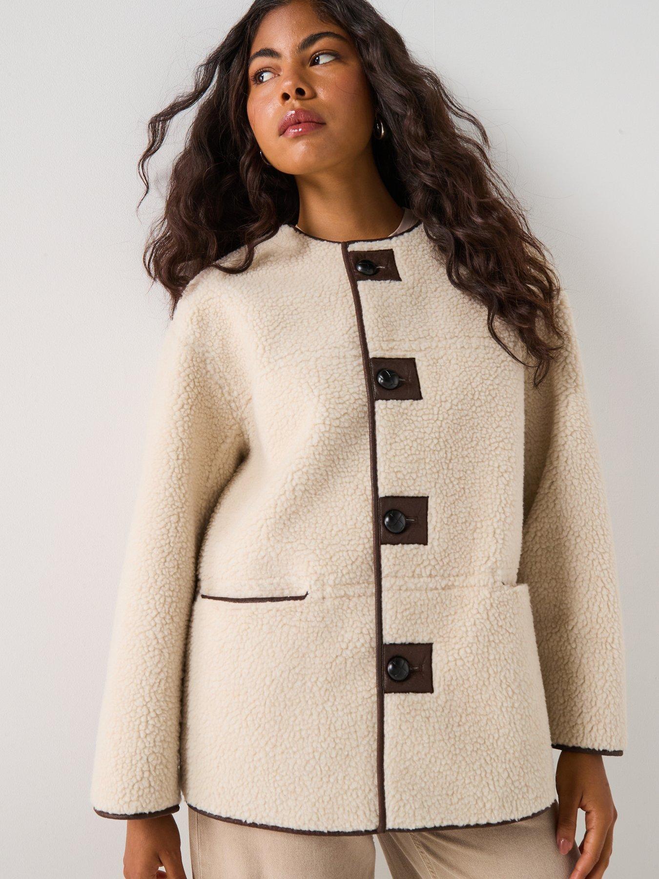 PIECES Reversible Teddy Pu Jacket - Brown