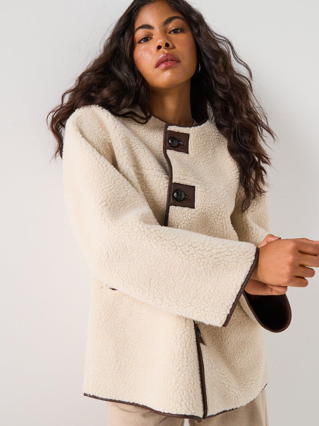 Image 5 of 6 of PIECES Reversible Teddy Pu Jacket - Brown
