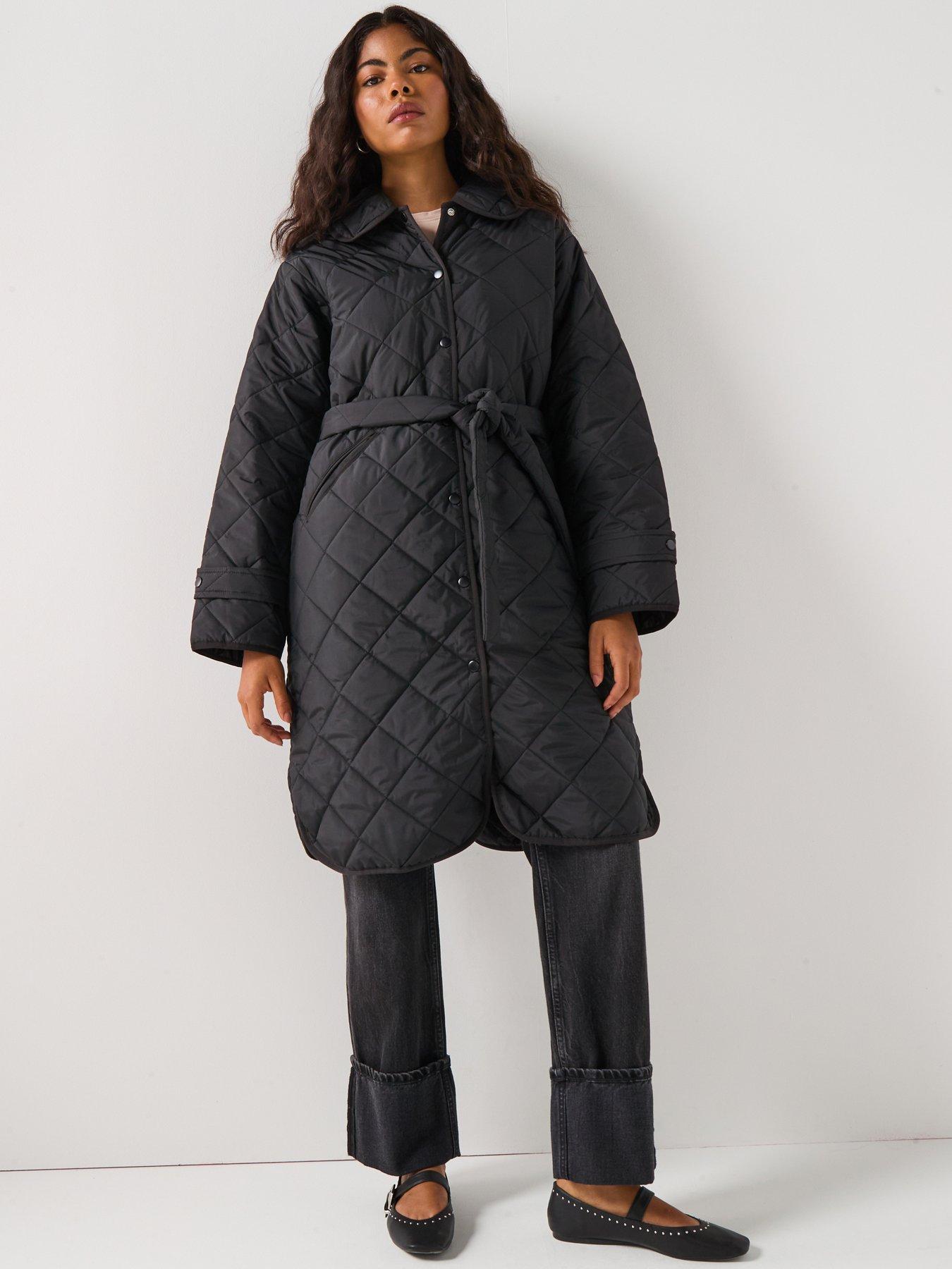 Image 1 of 5 of PIECES Long Quilted Jacket - Black