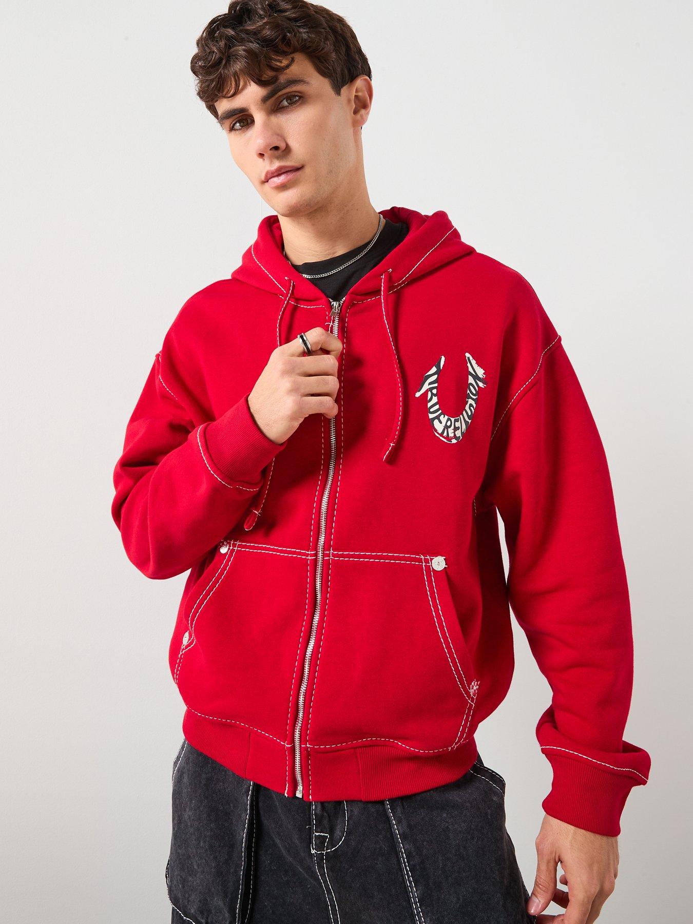 TRUE RELIGION Paint Back Print Zip Up Hoodie - Red