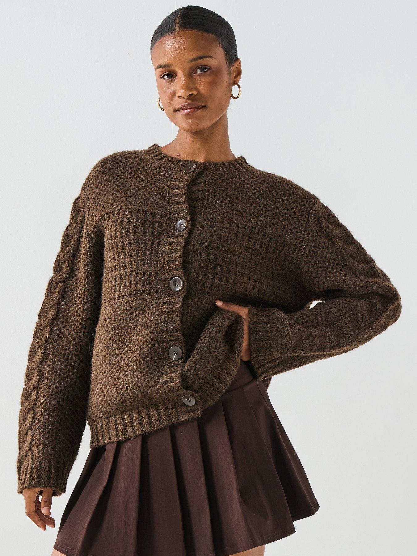 PIECES Long Sleeve Knitted Cardigan - Brown