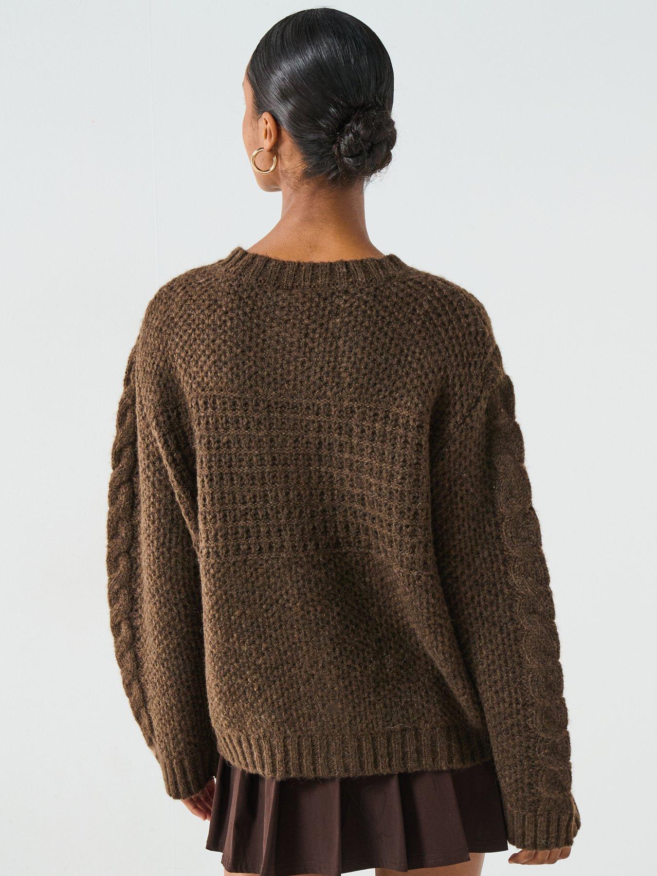 stillFront image of pieces-long-sleeve-knitted-cardigan-brown