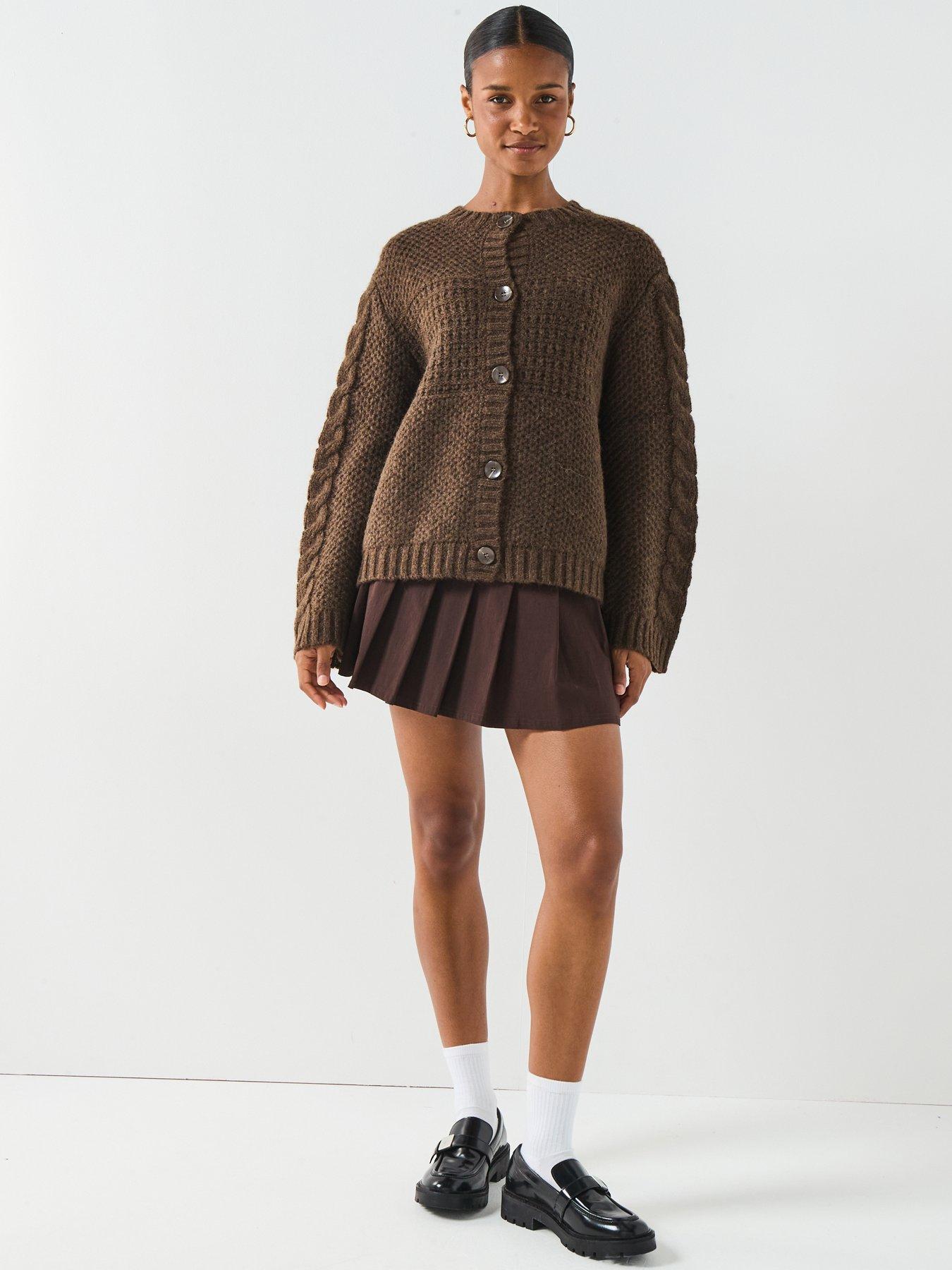  image of pieces-long-sleeve-knitted-cardigan-brown