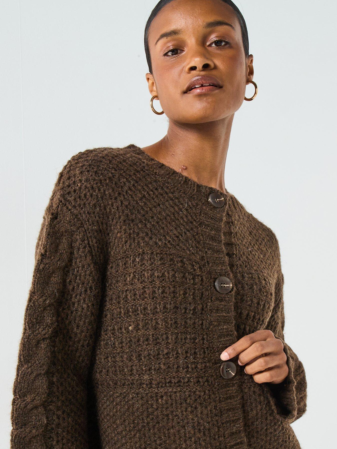  image of pieces-long-sleeve-knitted-cardigan-brown