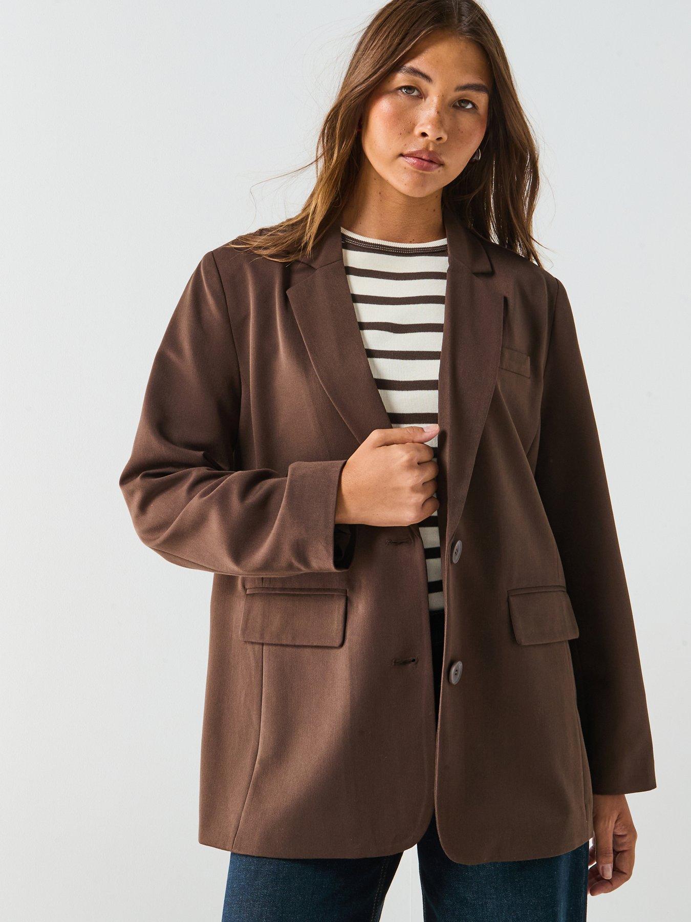 PIECES Kamil Long Sleeve Loose Blazer - Brown