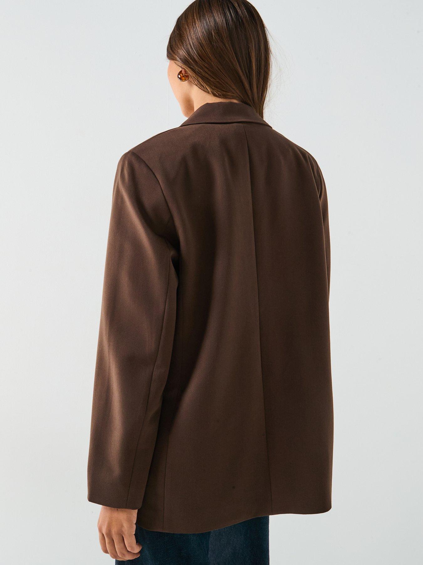  image of pieces-kamil-long-sleeve-loose-blazer-brown