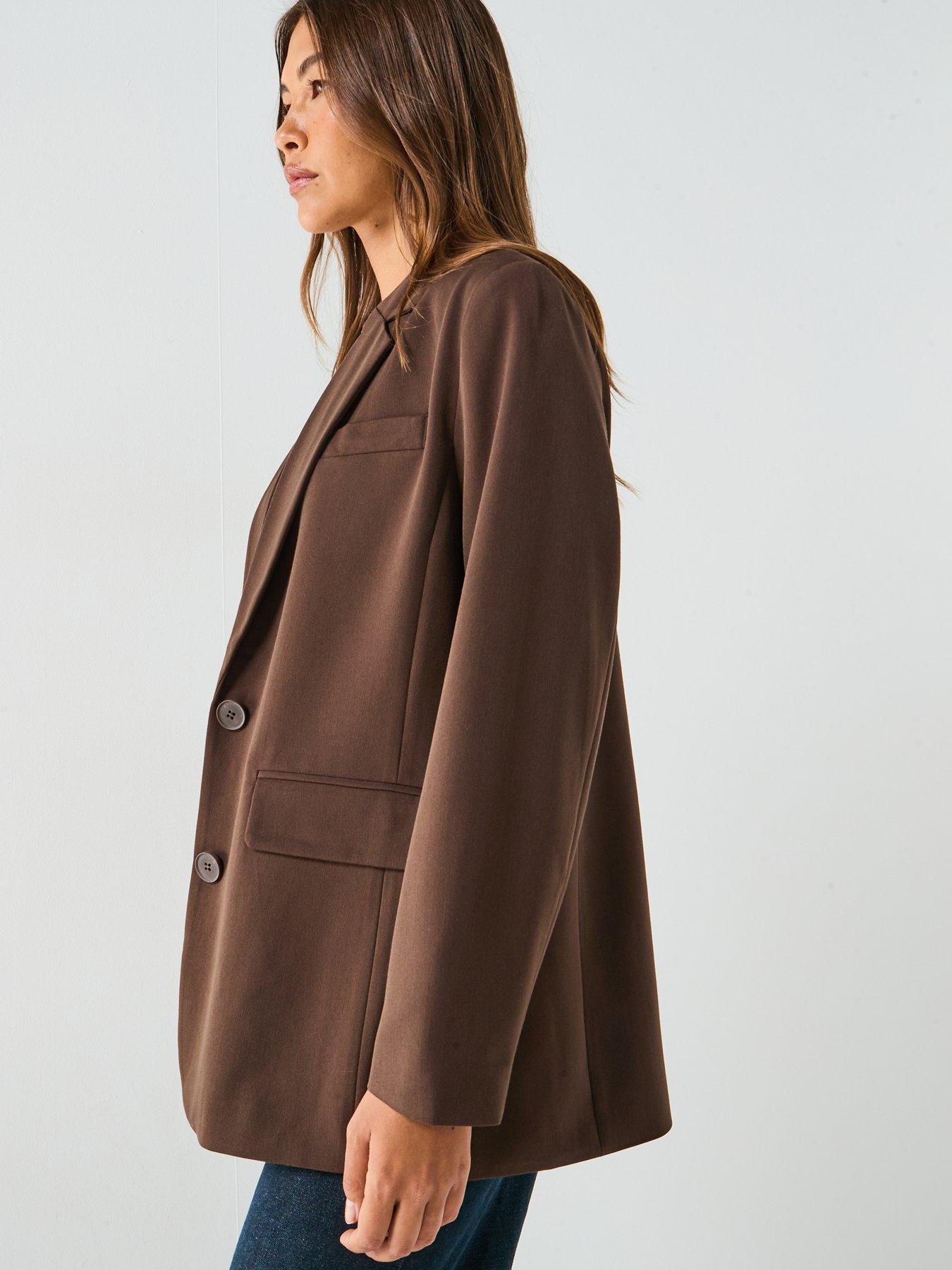  image of pieces-kamil-long-sleeve-loose-blazer-brown