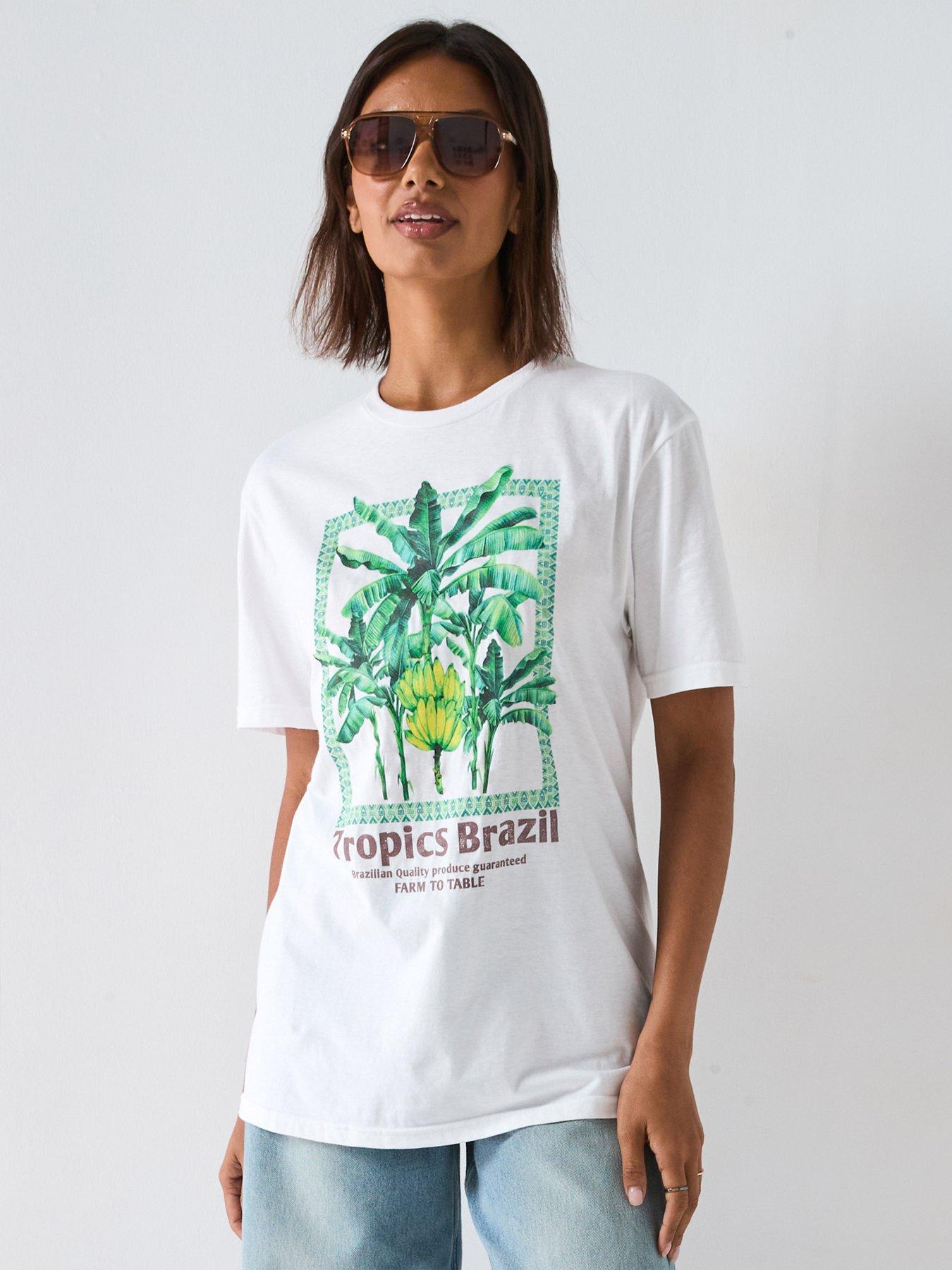 Image 1 of 6 of V by Very Palm Oversized Graphic Tee - White