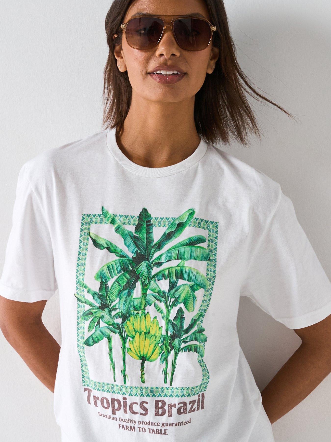 Image 4 of 6 of V by Very Palm Oversized Graphic Tee - White
