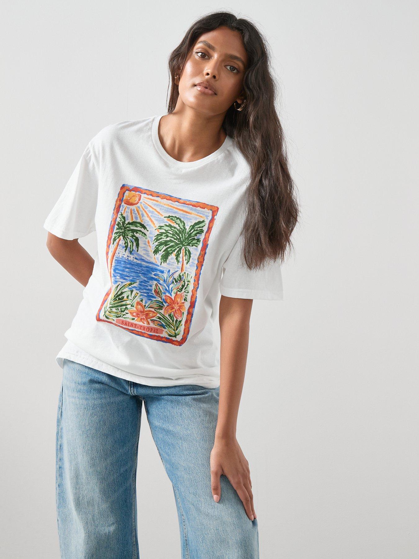 undefined Saint Tropez Oversized Graphic T-Shirt - White